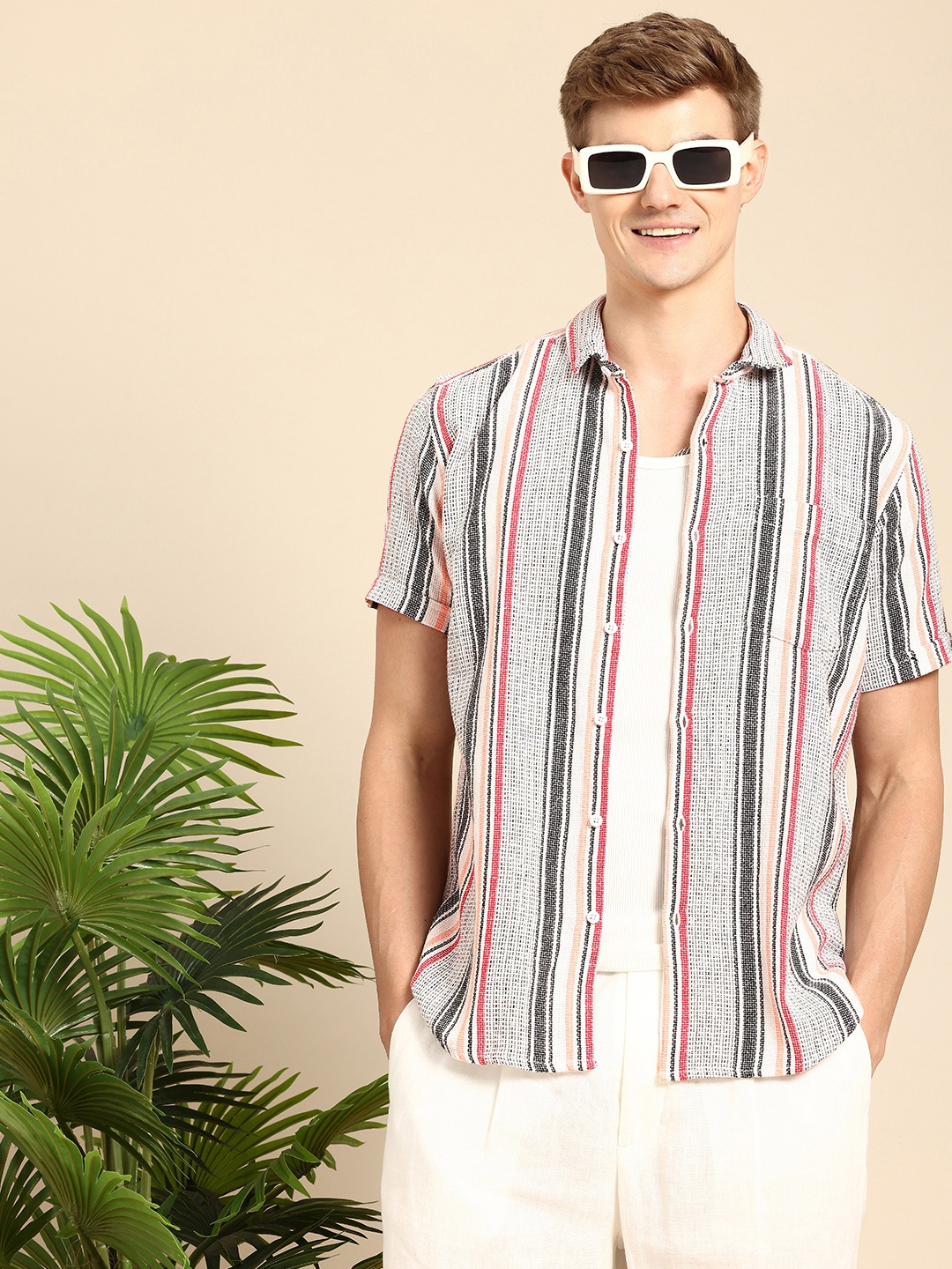 

Mast & Harbour Men Slim Fit Striped Casual Shirt, White
