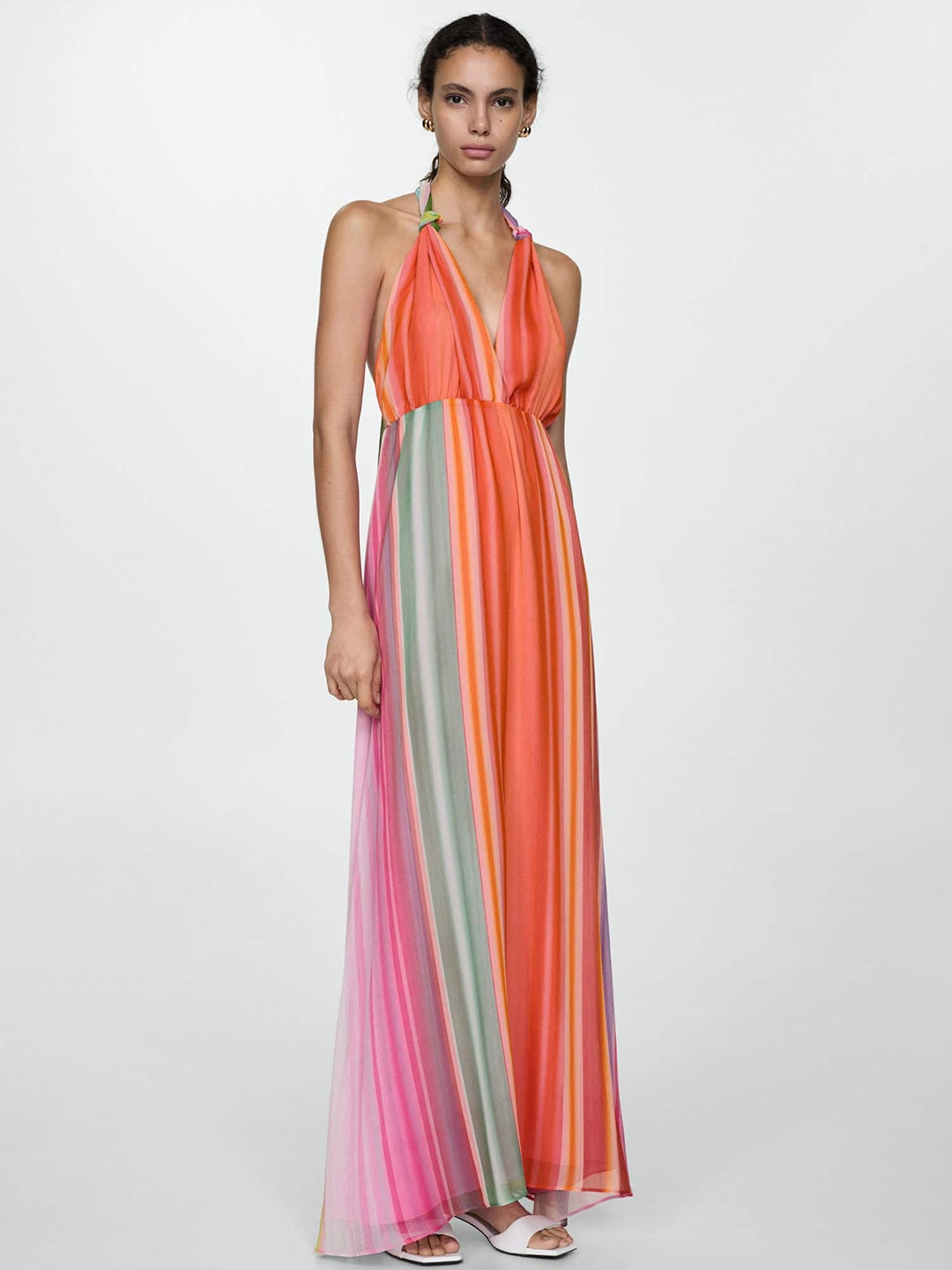 

MANGO Printed Halter Neck Fit & Flare Maxi Dress, Multi