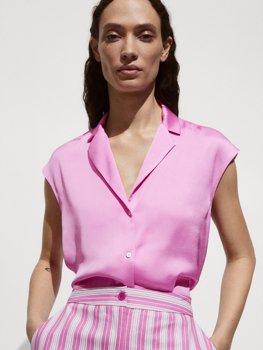 

MANGO Women Satin Casual Shirt, Pink