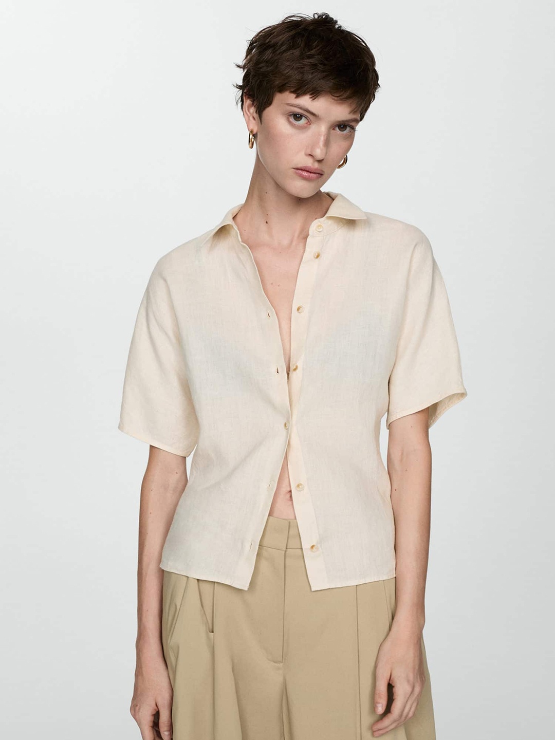 

MANGO Pure Linen Casual Shirt, Cream