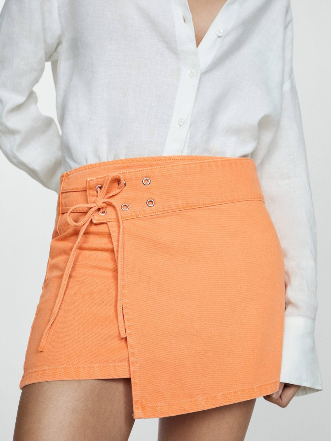 

MANGO Pure Cotton Denim Mini Wrap Skirt, Peach