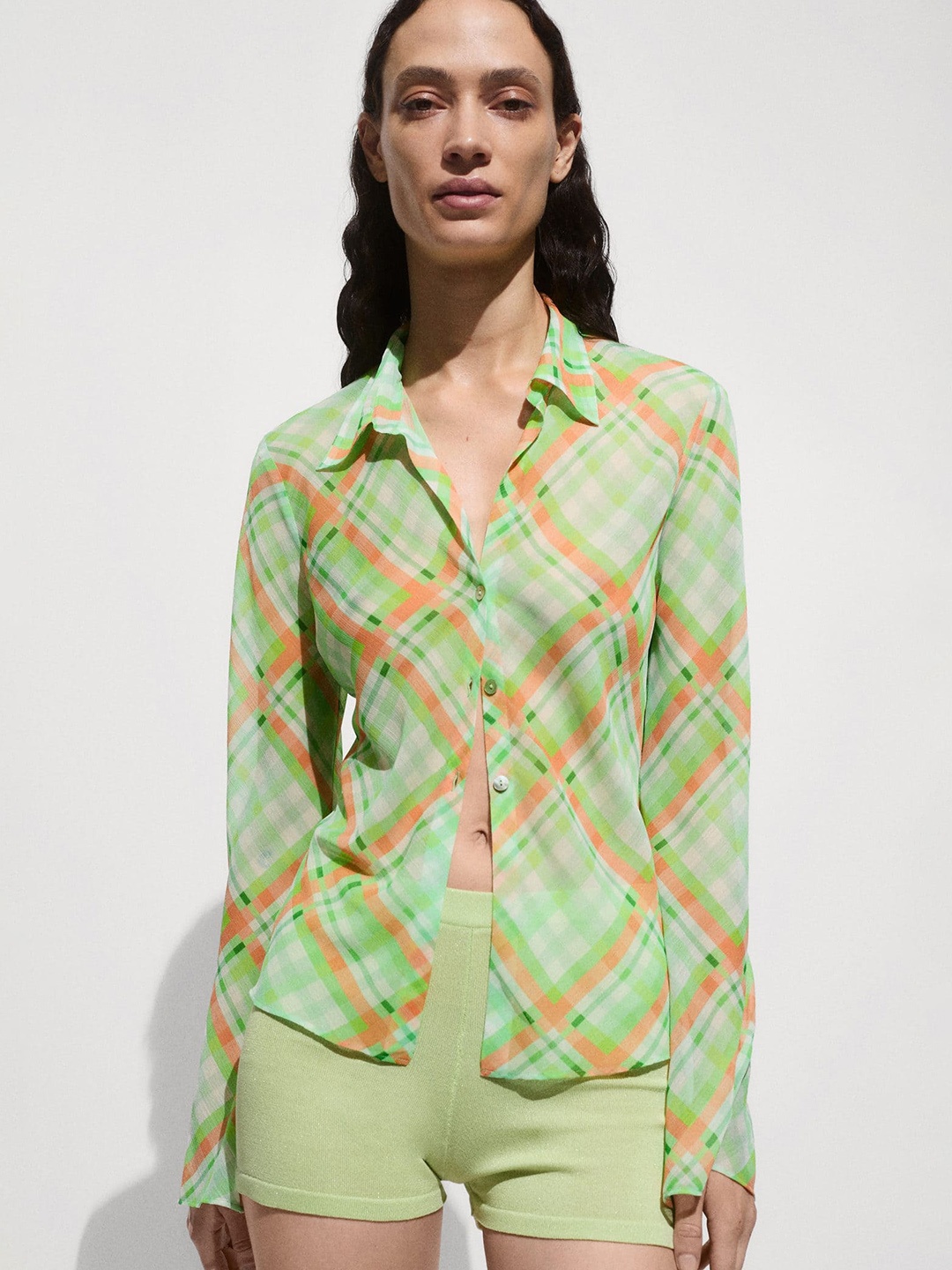 

MANGO Checked Casual Shirt, Green