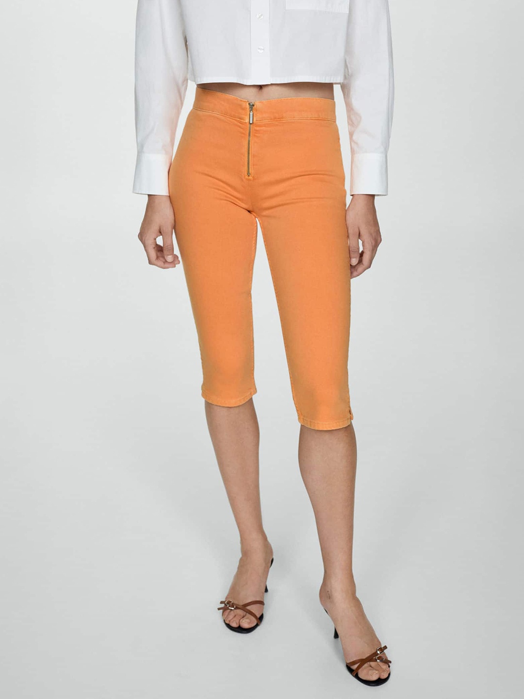 

MANGO Women Slim Fit Mid Rise Capris, Orange