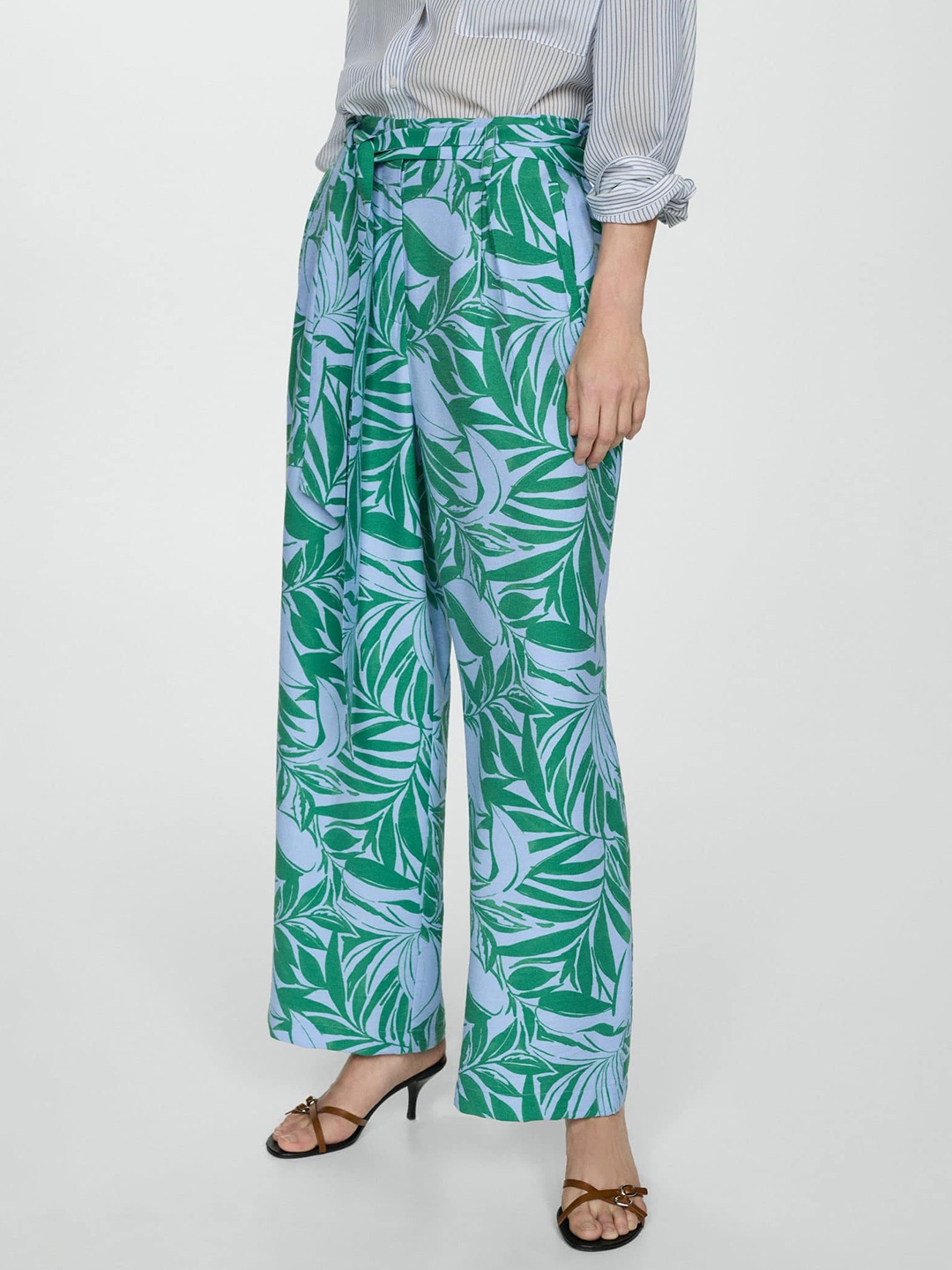 

MANGO Women Floral Printed Pleated Trousers, Blue