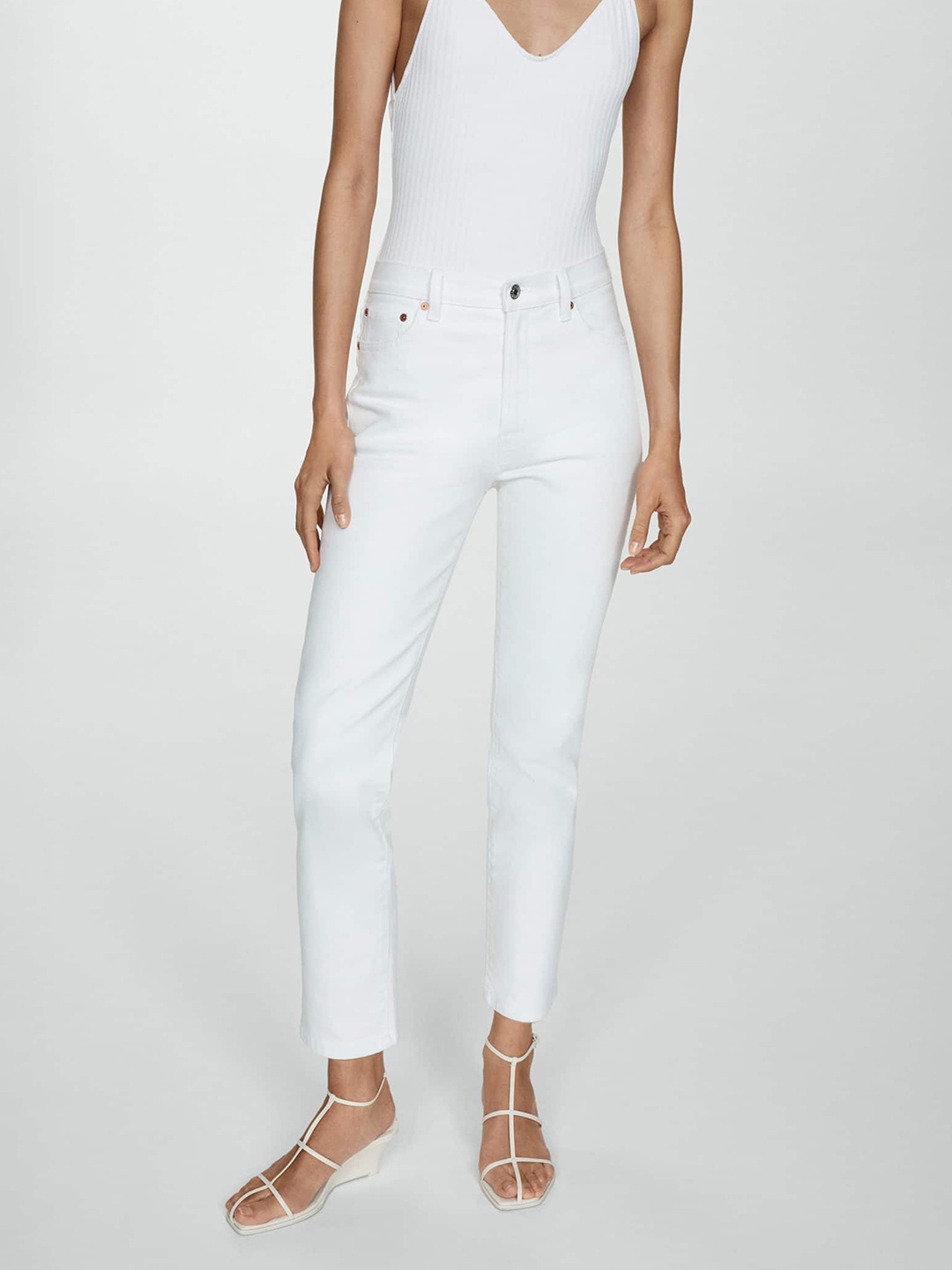 

MANGO Women Slim Fit Crop Jeans, White