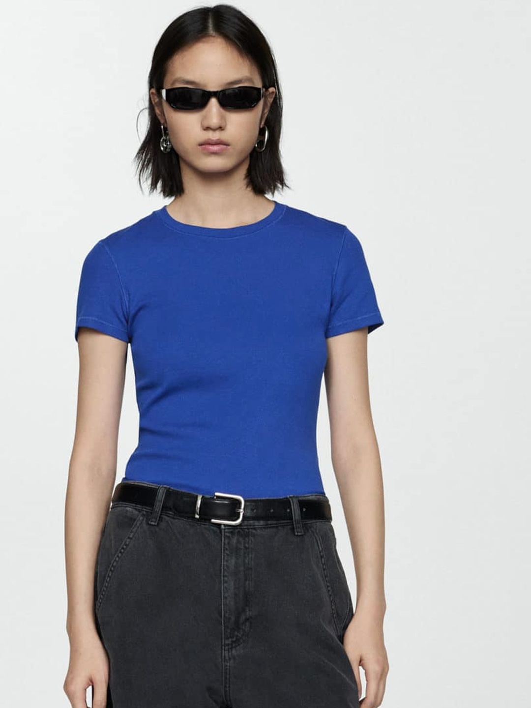 

MANGO Knitted Regular Fit T-shirt, Blue