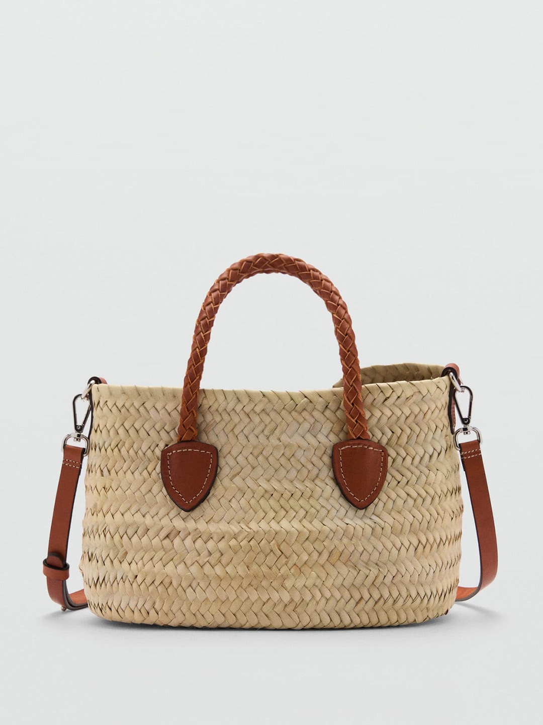 

MANGO Basket Weave Textured Structured Handheld Bag, Beige