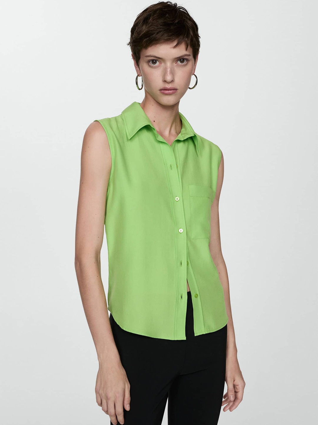 

MANGO Sleeveless Casual Shirt, Green