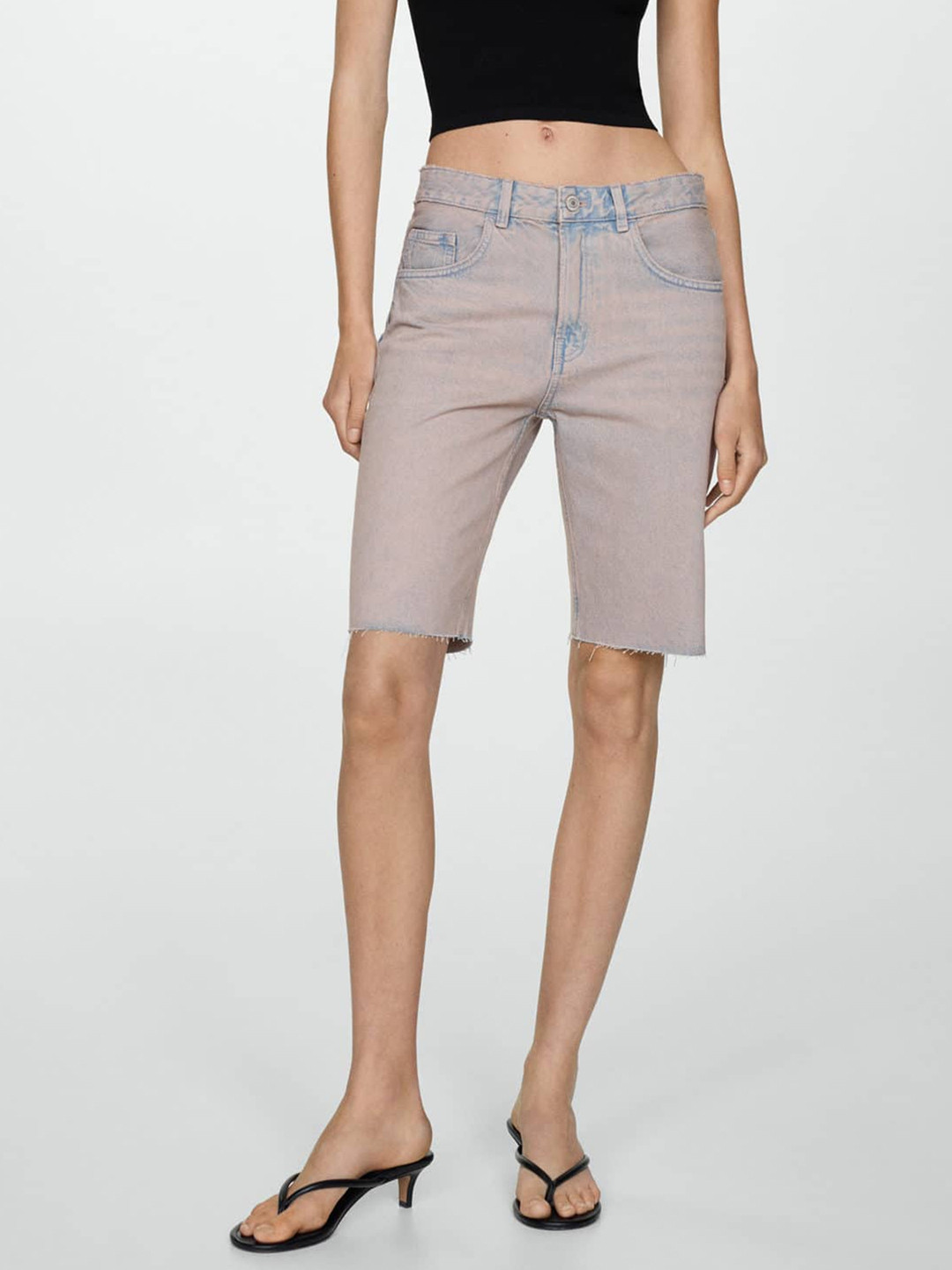 

MANGO Women Pure Cotton Denim Shorts, Blue