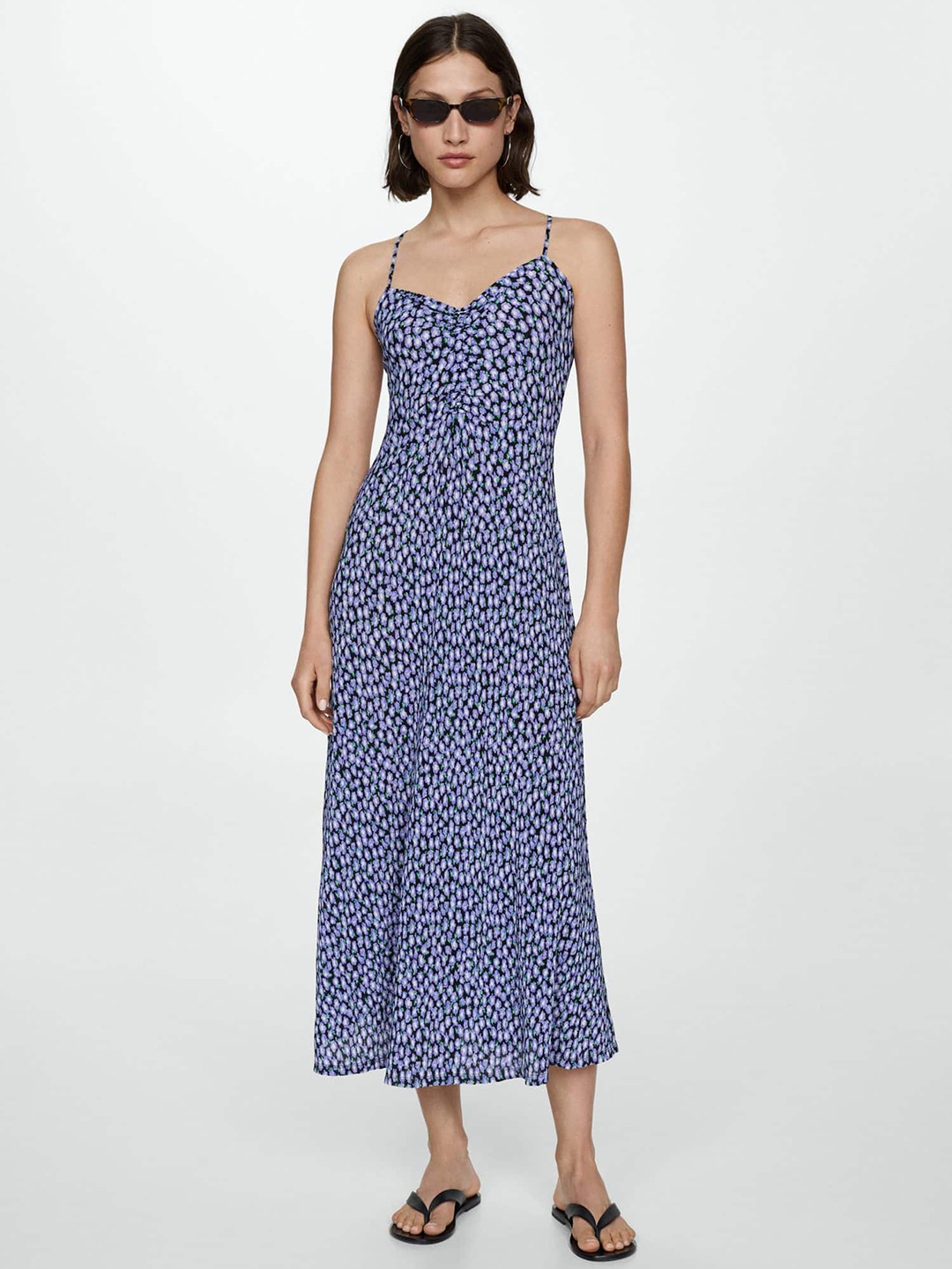 

MANGO Floral Print A-Line Midi Dress, Black