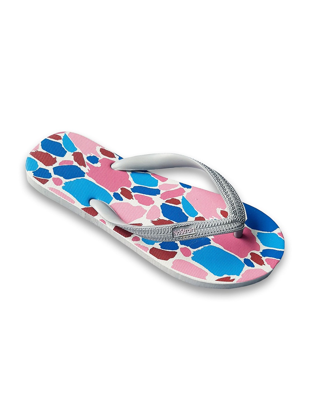 

NoStrain Men Printed Rubber Thong Flip-Flops, Grey