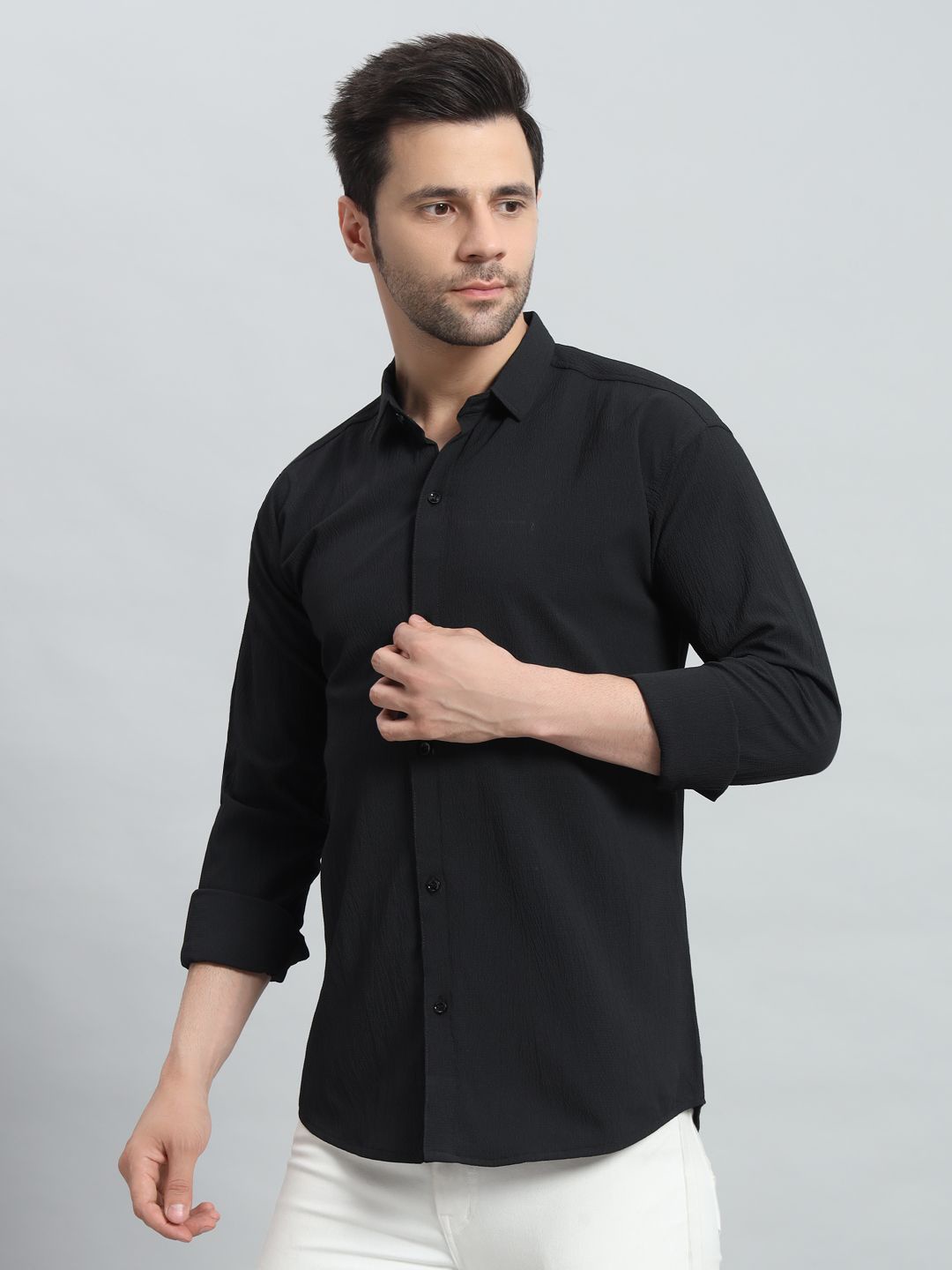 

BAESD Men Classic Solid Spread Collar Slim Fit Casual Shirt, Black