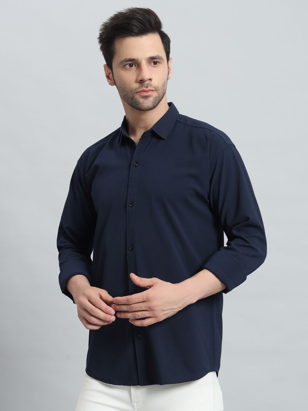 

BAESD Men Classic Solid Spread Collar Slim Fit Casual Shirt, Navy blue