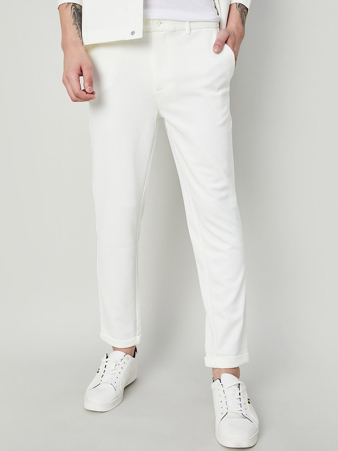 

Forca by Lifestyle Men Regular Fit Mid-Rise Trousers, Off white