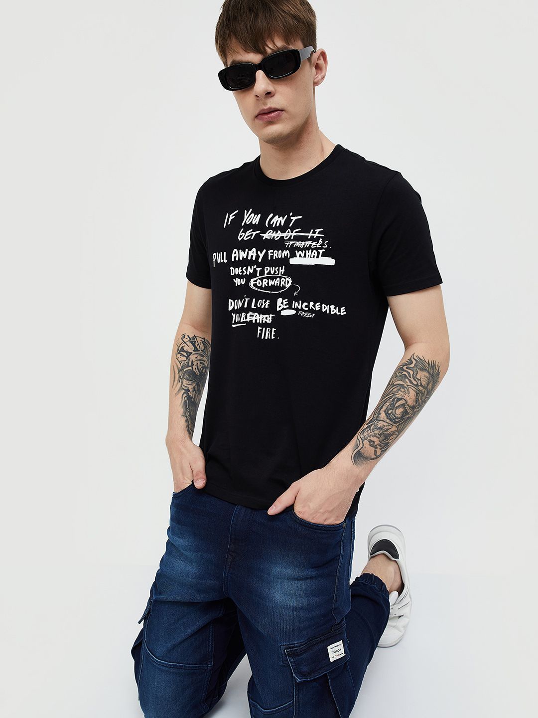 

Forca by Lifestyle Men Typography Printed Round Neck T-shirt, Black