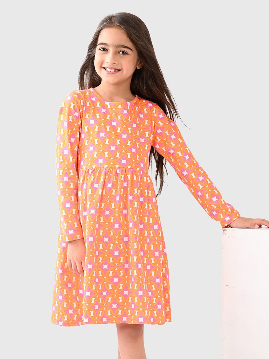 

BONKIDS Girls Floral Print Fit & Flare Dress, Red