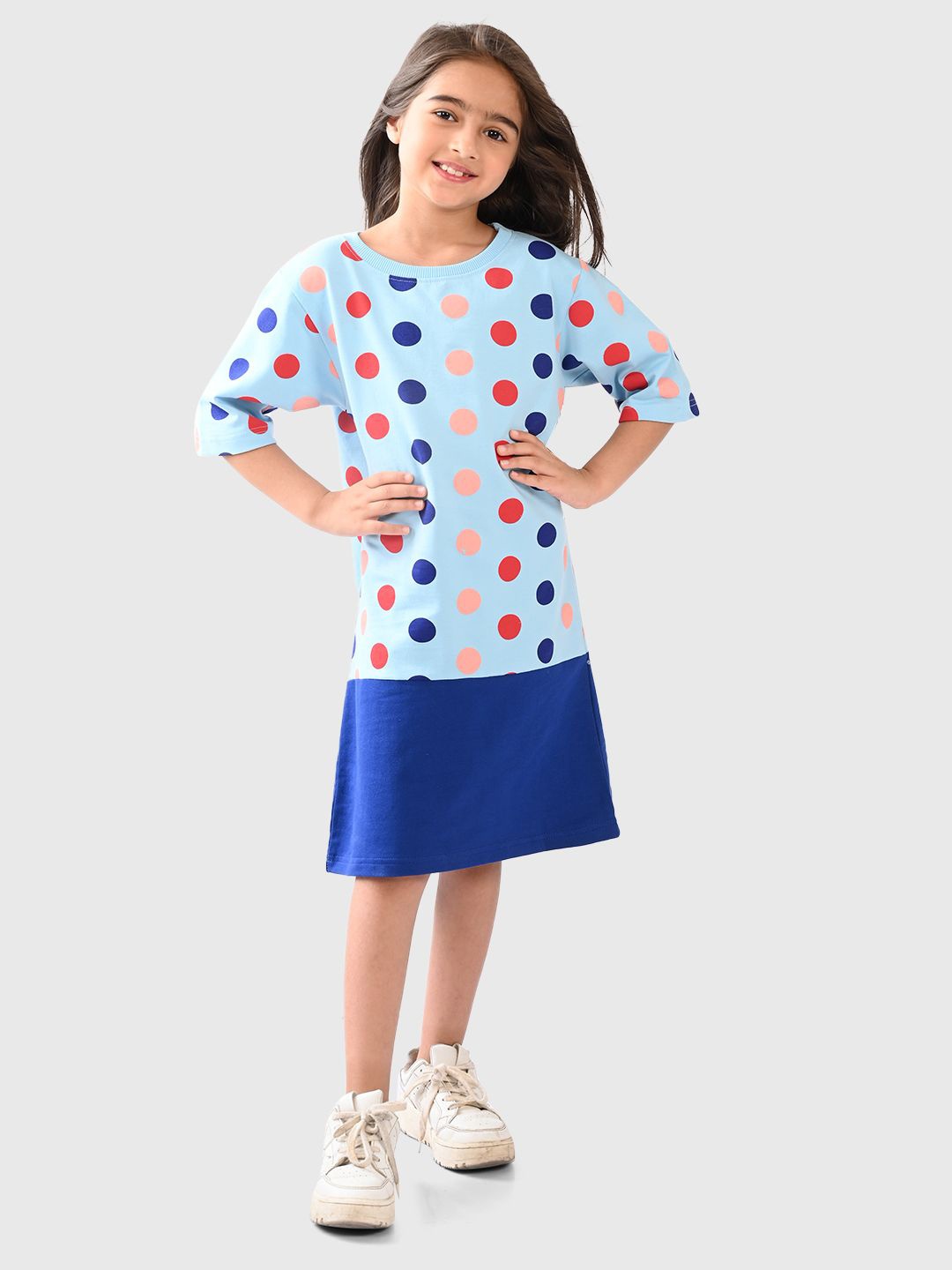 

BONKIDS Polka Dot Print Flared Sleeve A-Line Dress, White