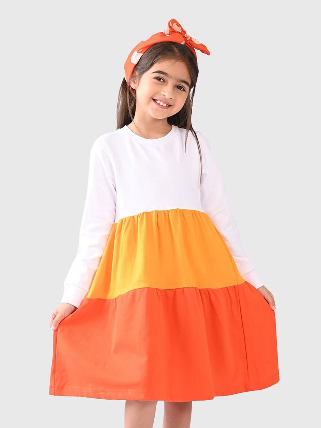 

BONKIDS Colourblocked A-Line Dress, White