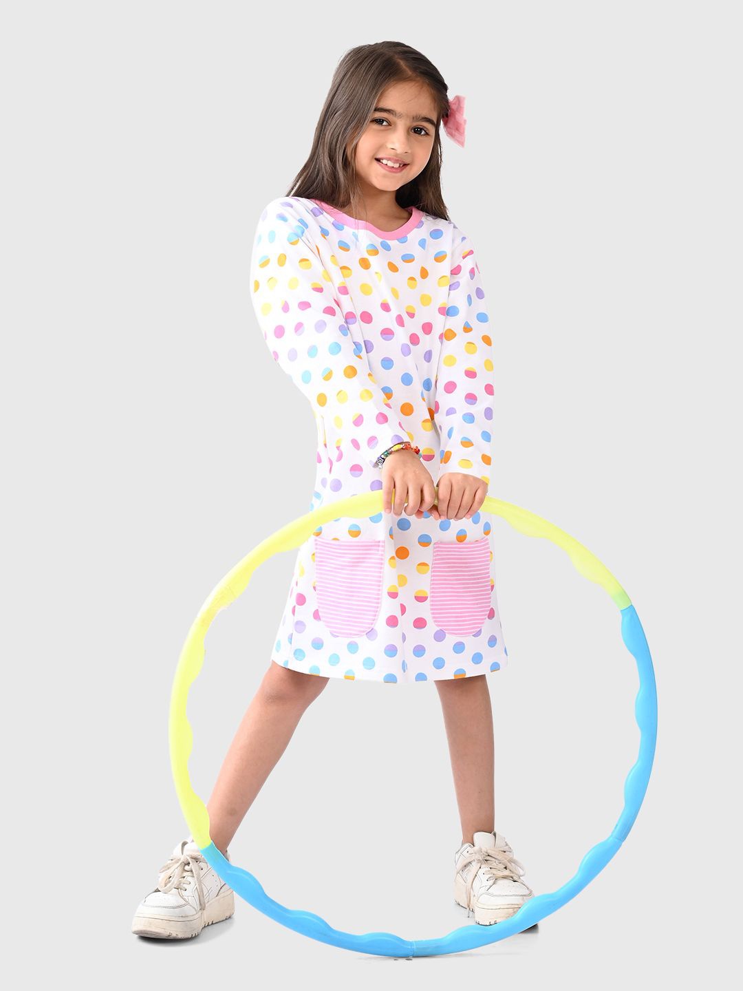 

BONKIDS Girls Polka Dots Print A-Line Dress, Blue