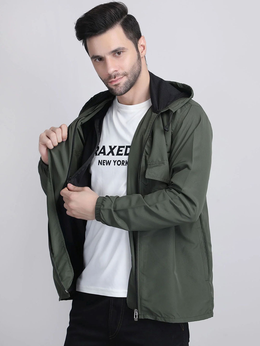 

Raxedo Men Solid Lightweight Jacket, Olive