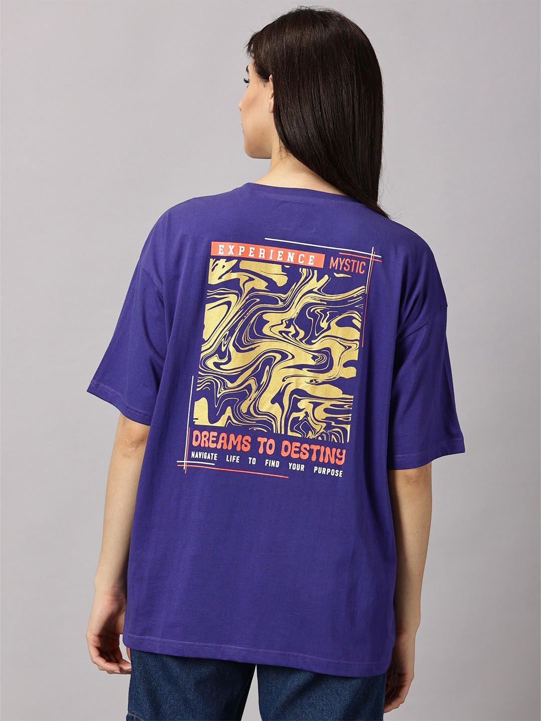 

THE HOLLANDER Women Typography Printed Pure Cotton Oversized T-shirt, Violet