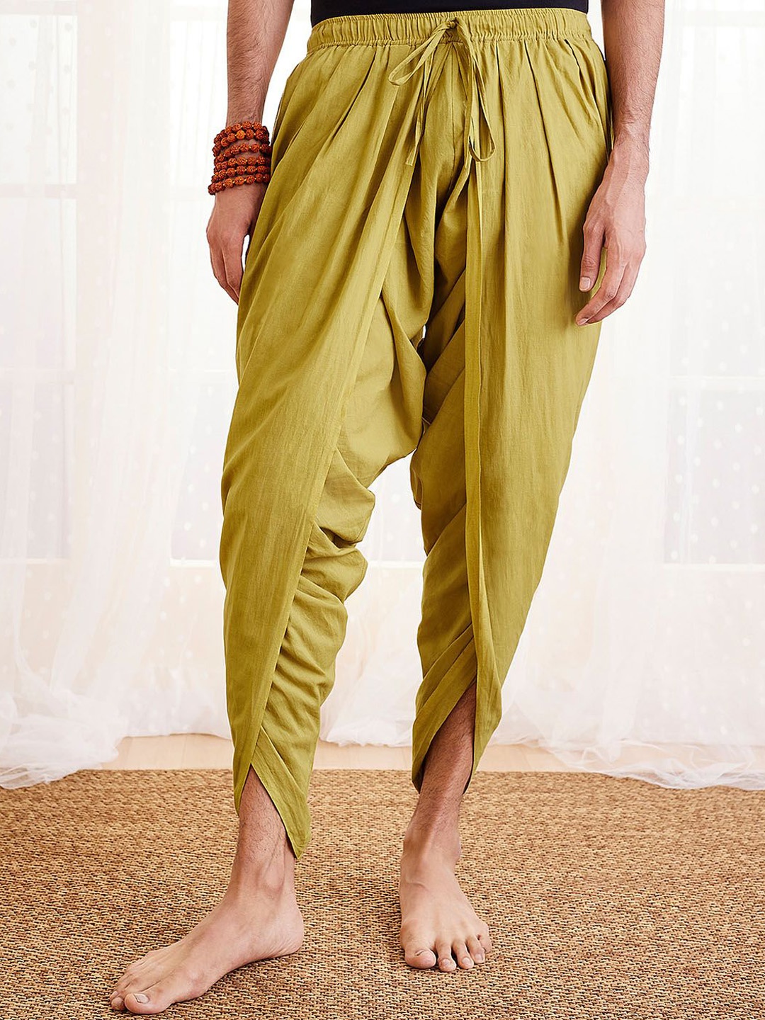 

VASTRAMAY Men Cotton Yoga Dhoti Pant, Olive