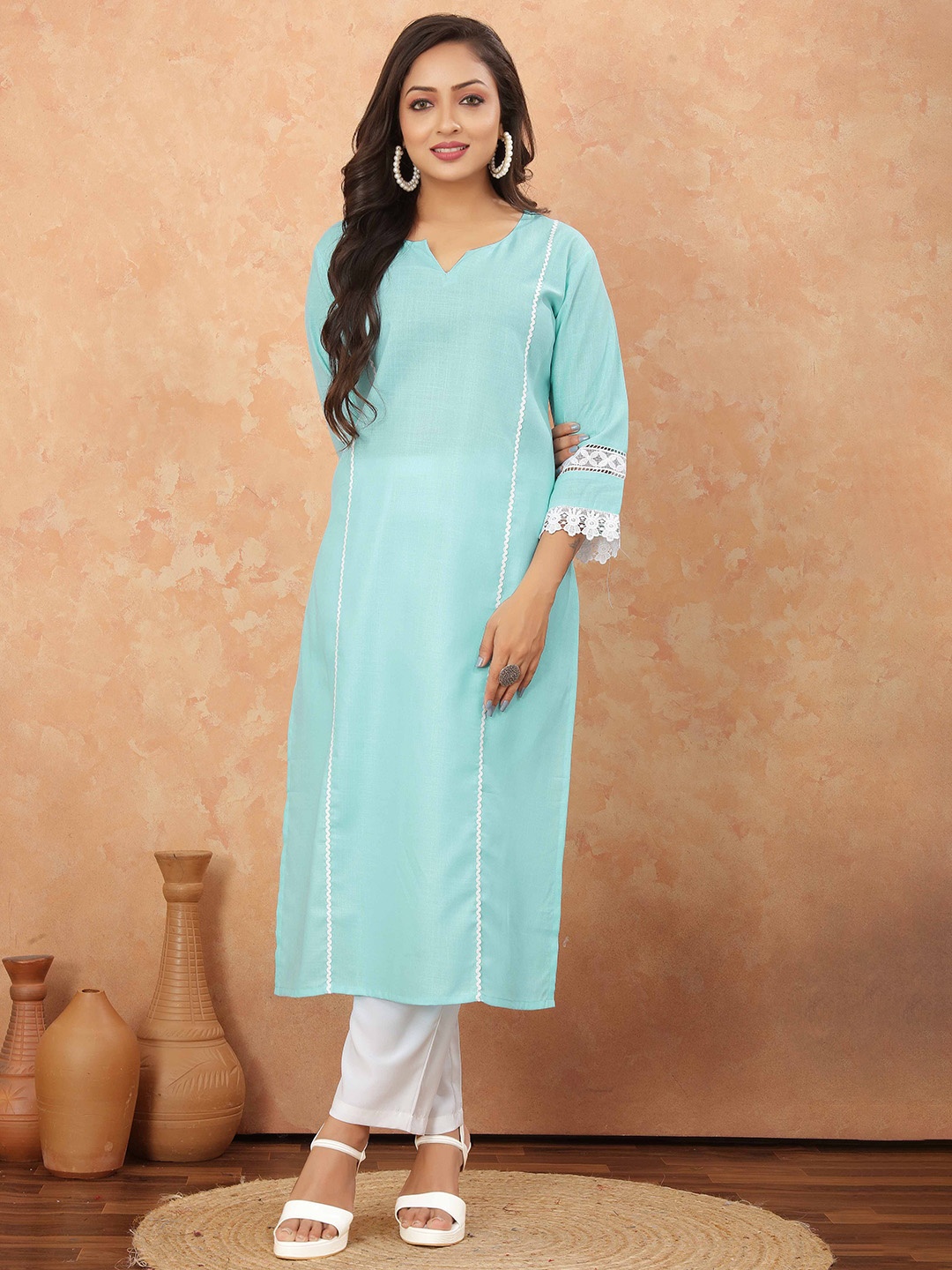 

Odd By Poshaak Notch Neck Pure Cotton Straight Kurta, Blue