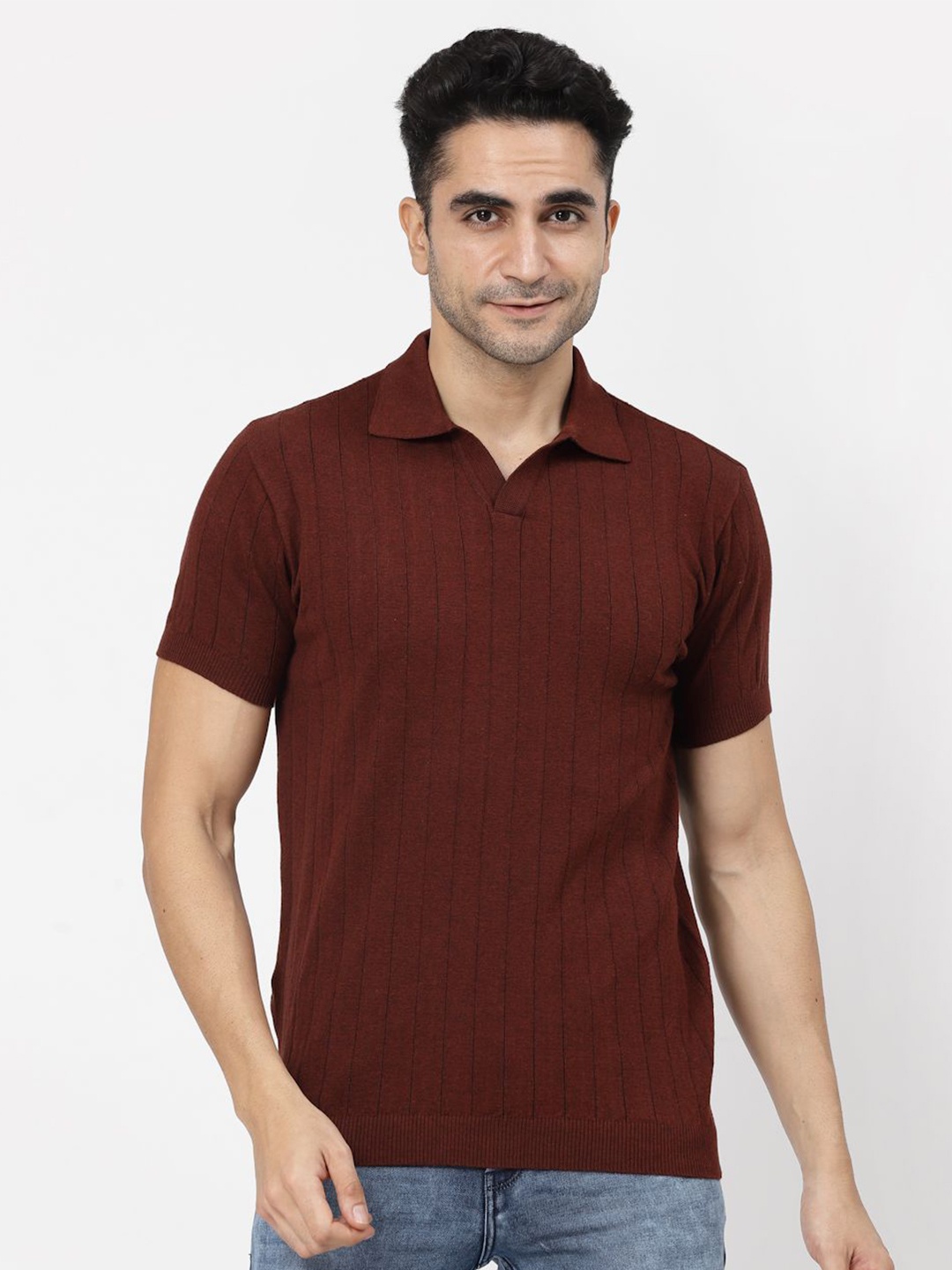 

Kalt Men Solid Polo Collar Cotton T-Shirt, Rust