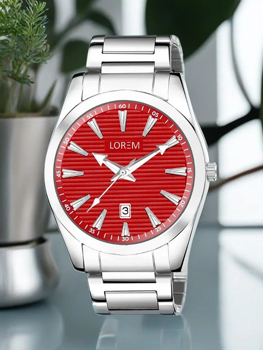 

LOREM Men Dial & Stainless Steel Bracelet Style Straps Analogue Watch-LR151-B, Red