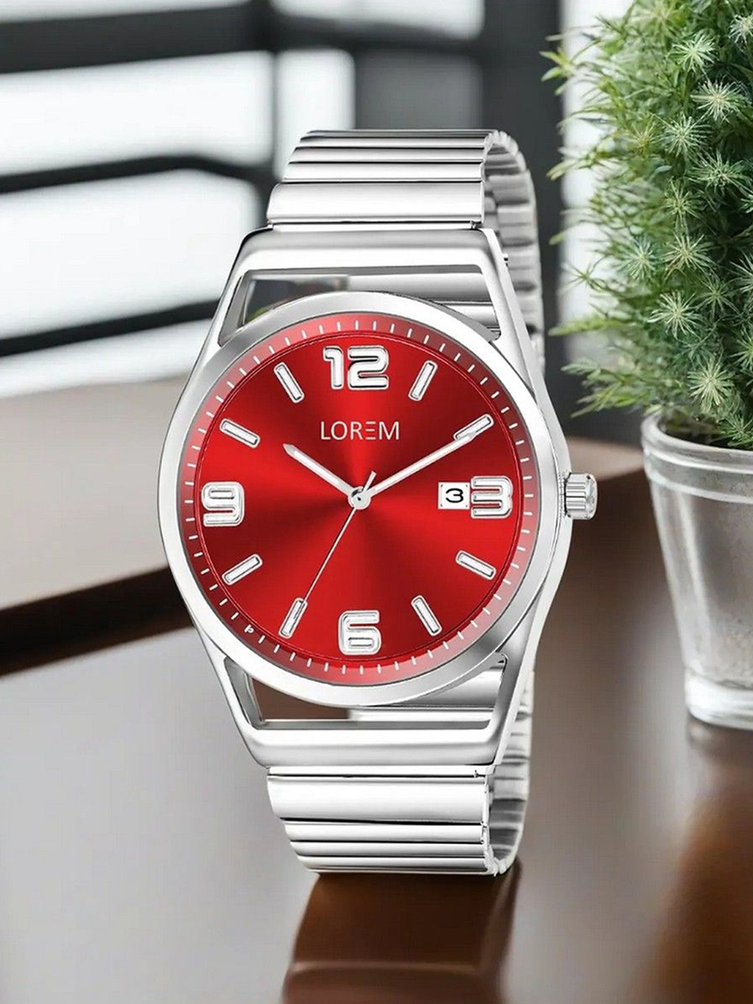 

LOREM Men Dial & Stainless Steel Bracelet Style Straps Analogue Watch LR156-B, Red