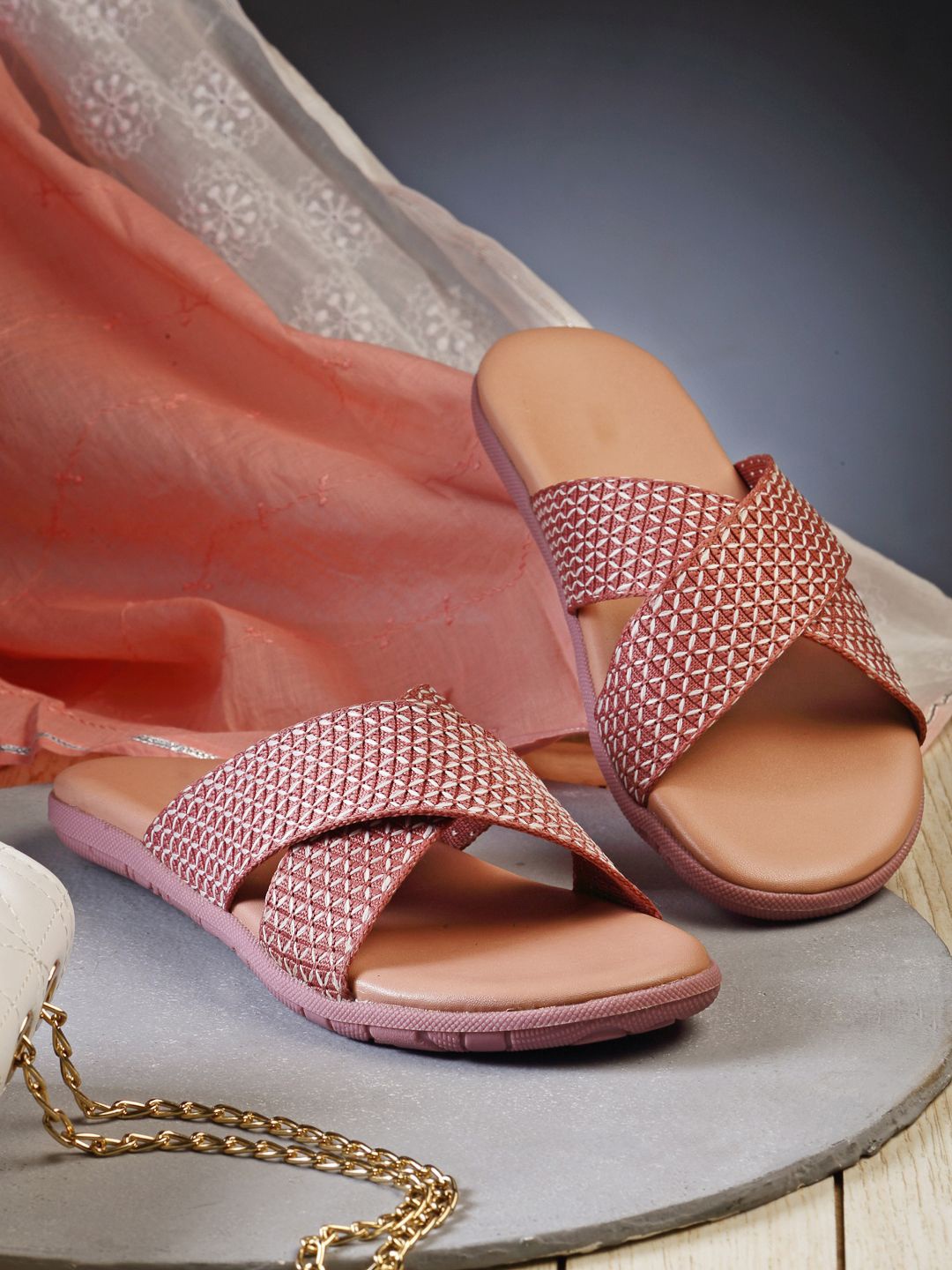 

DEAS Textured Open Toe Flats, Peach