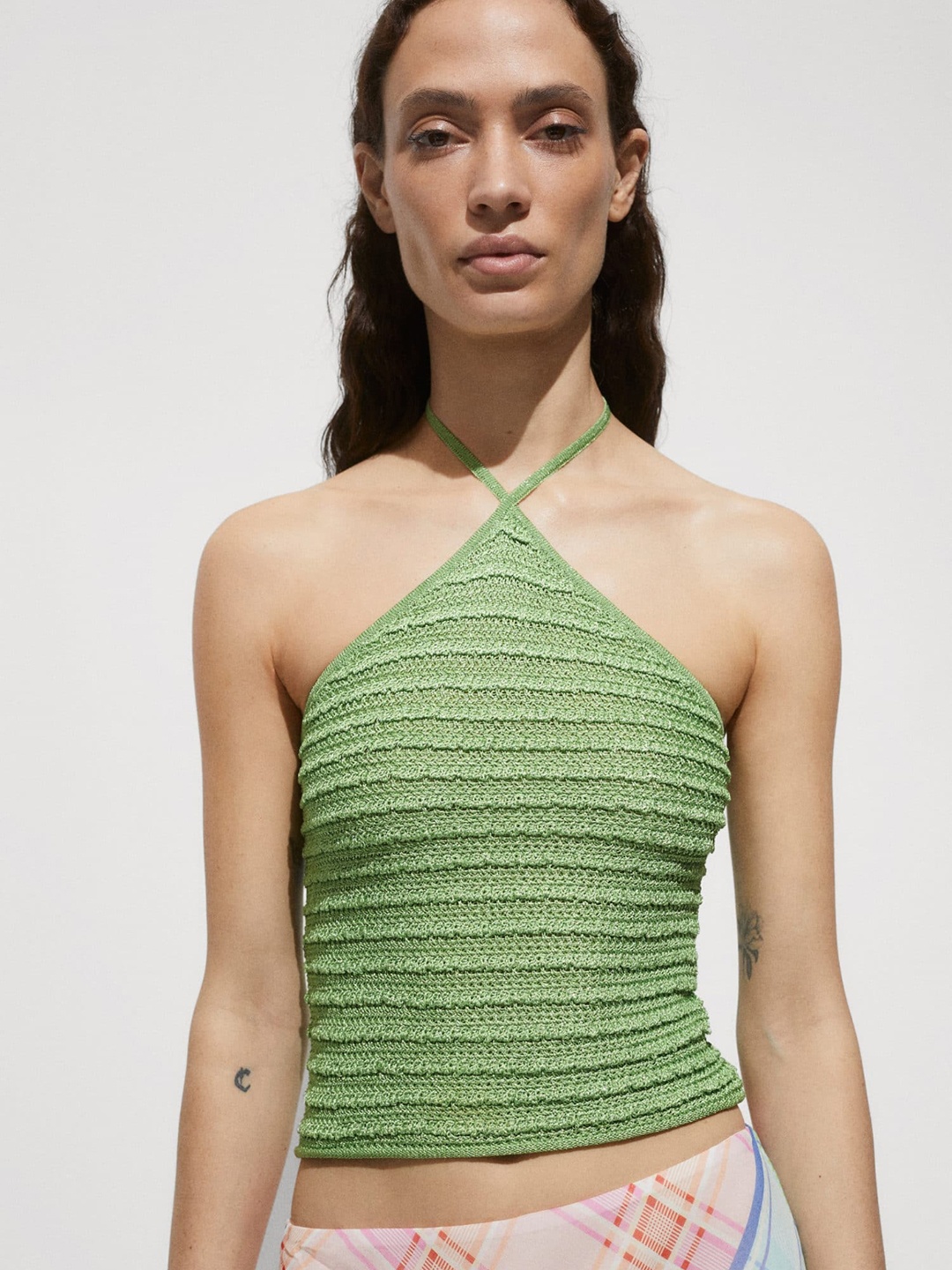 

MANGO Halter Neck Top, Green