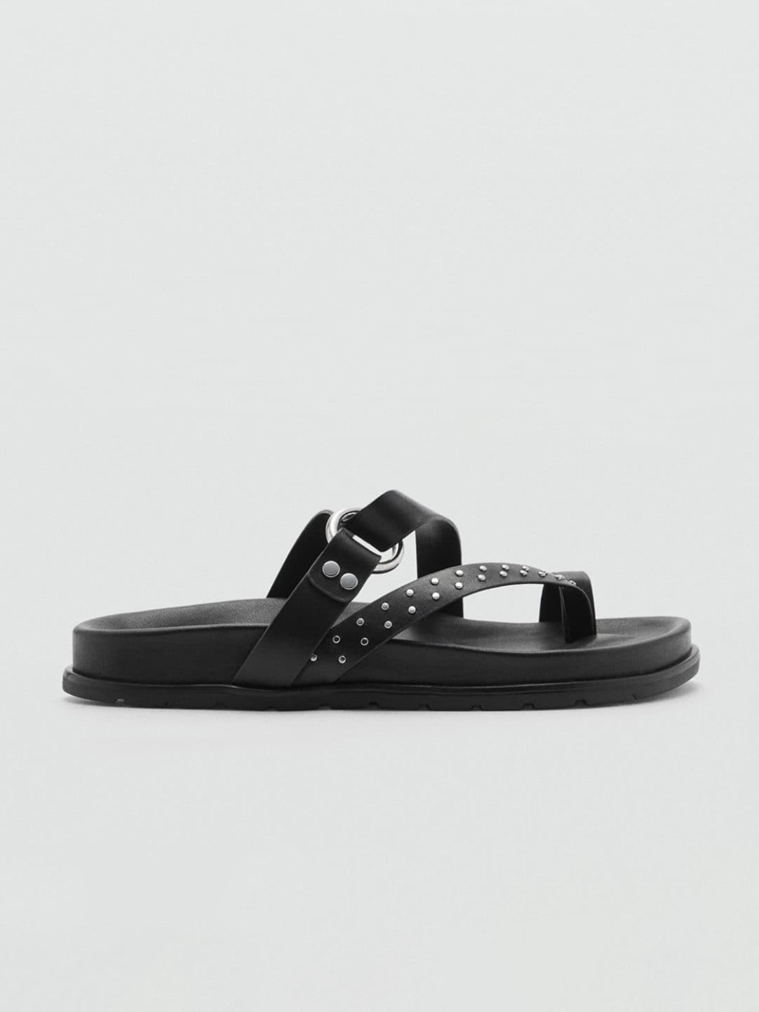 

MANGO Women Embellished Leather One Toe Flats, Black