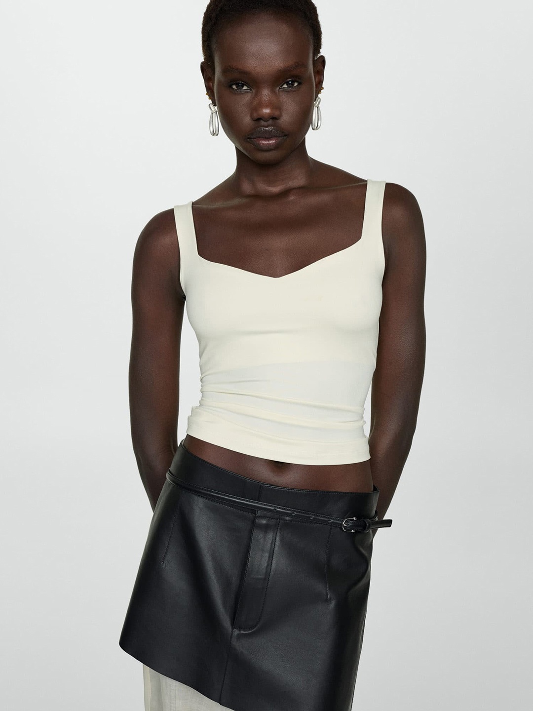 

MANGO Sweetheart Neck Strap Top, Off white