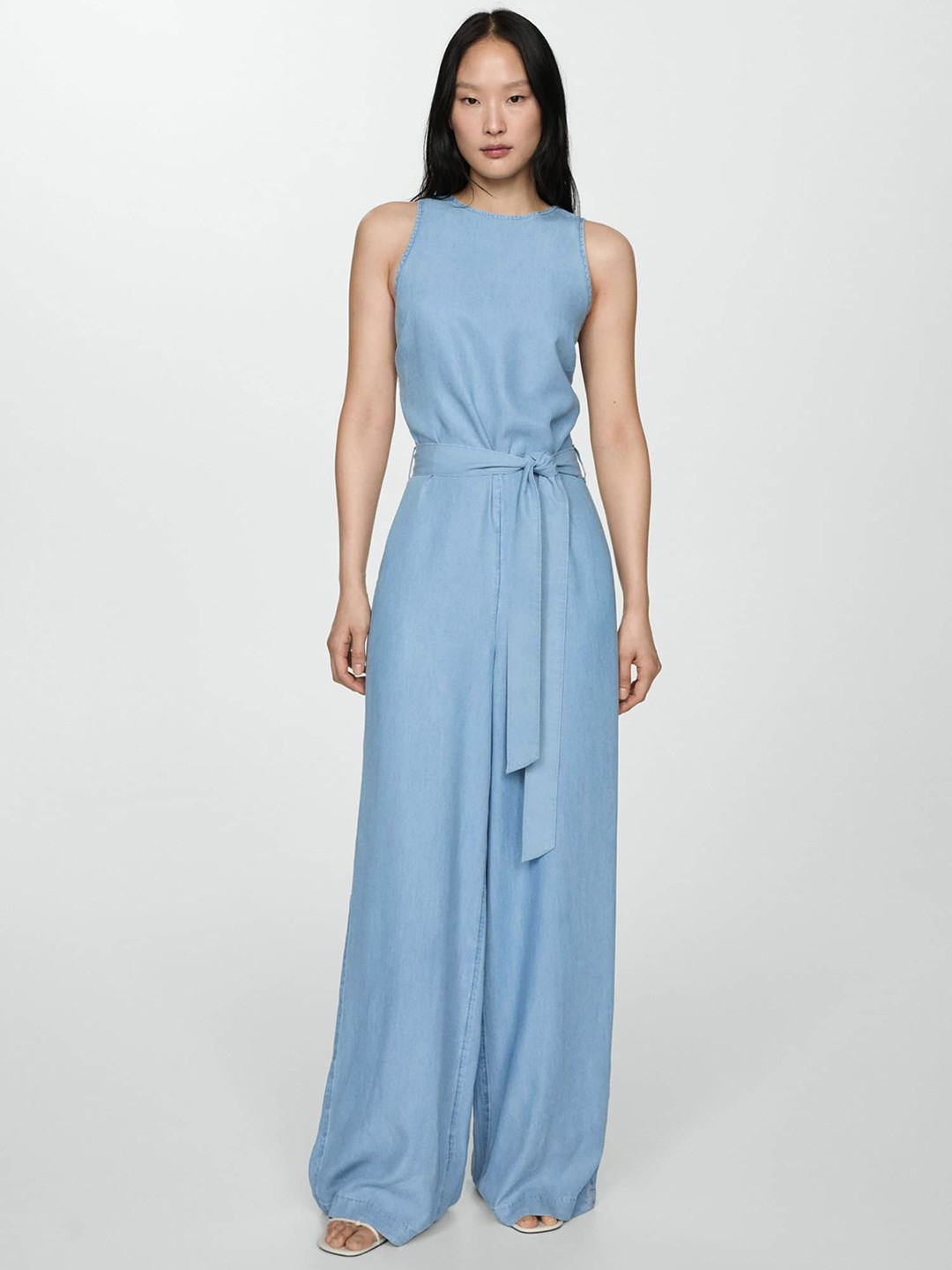

MANGO Waist Tie-Up Lyocell Basic Jumpsuit, Blue
