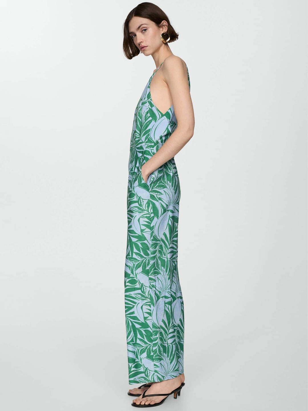 

MANGO Tropical Printed Basic Jumpsuit, Green