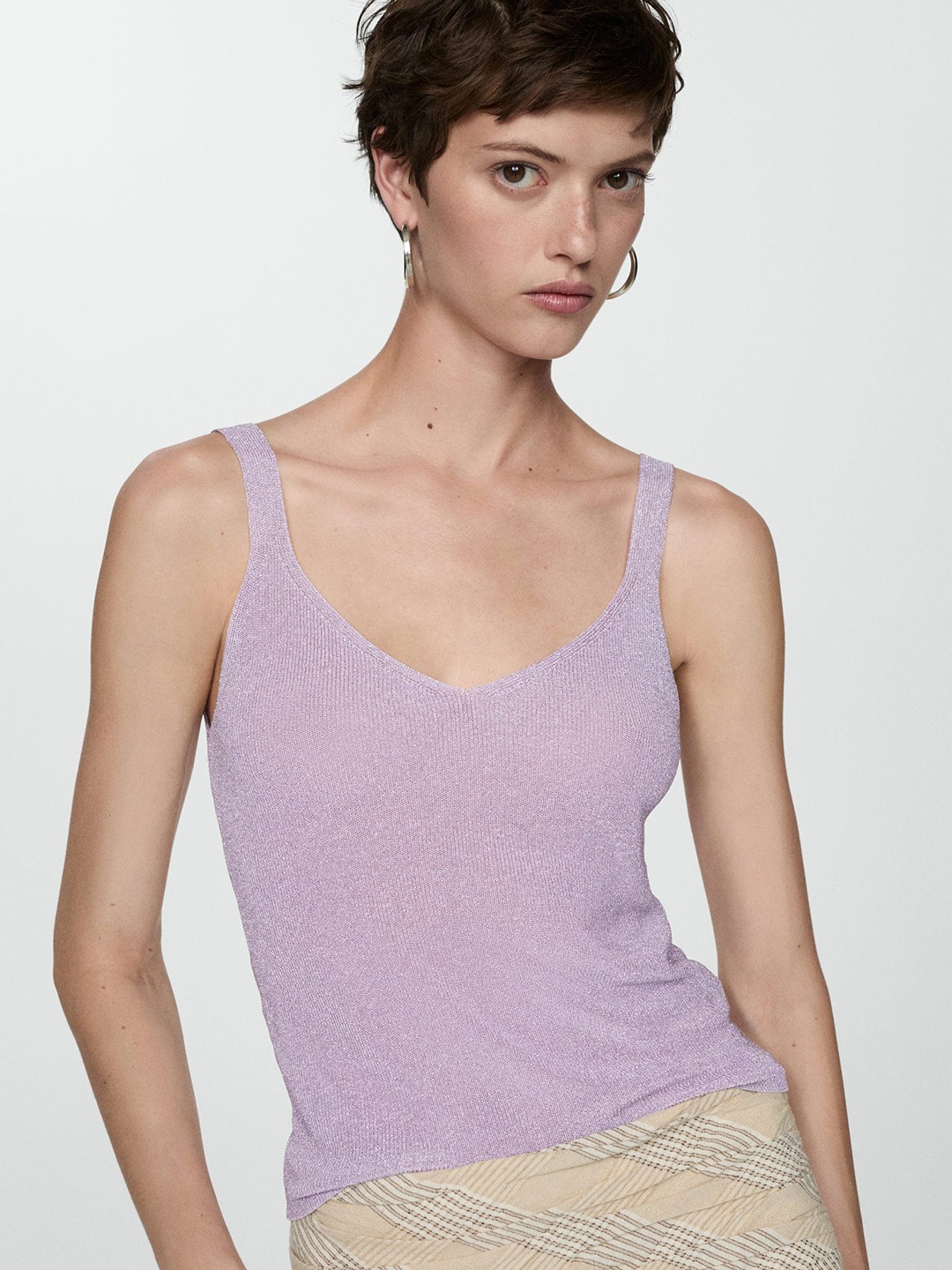 

MANGO Solid Knitted Top, Lavender