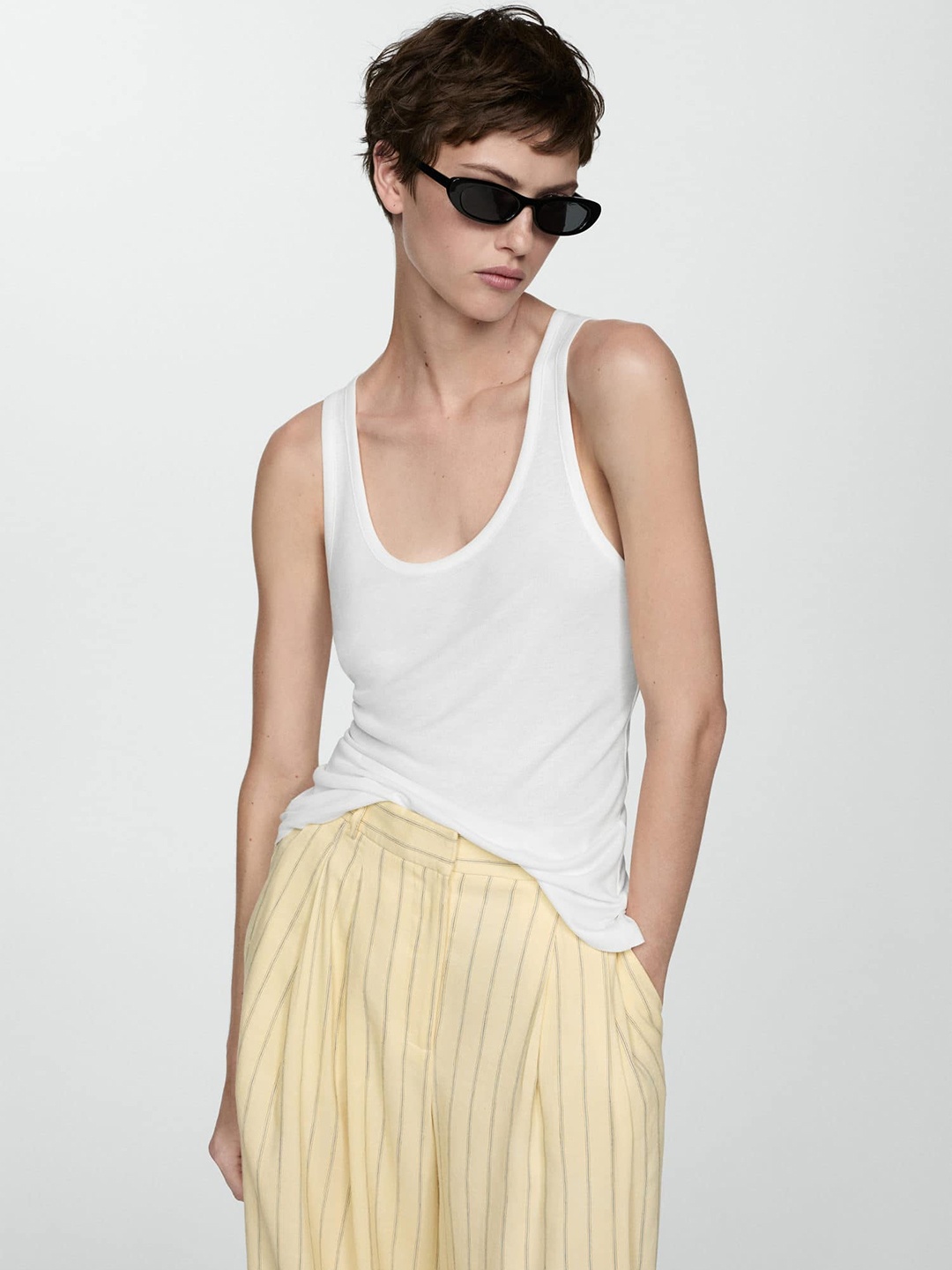 

MANGO Knitted Shoulder Straps Top, White