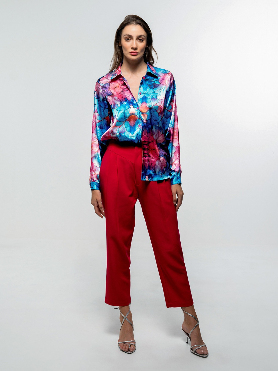 

SOTBELLA Women Floral Printed Spread Collar Casual Shirt, Blue