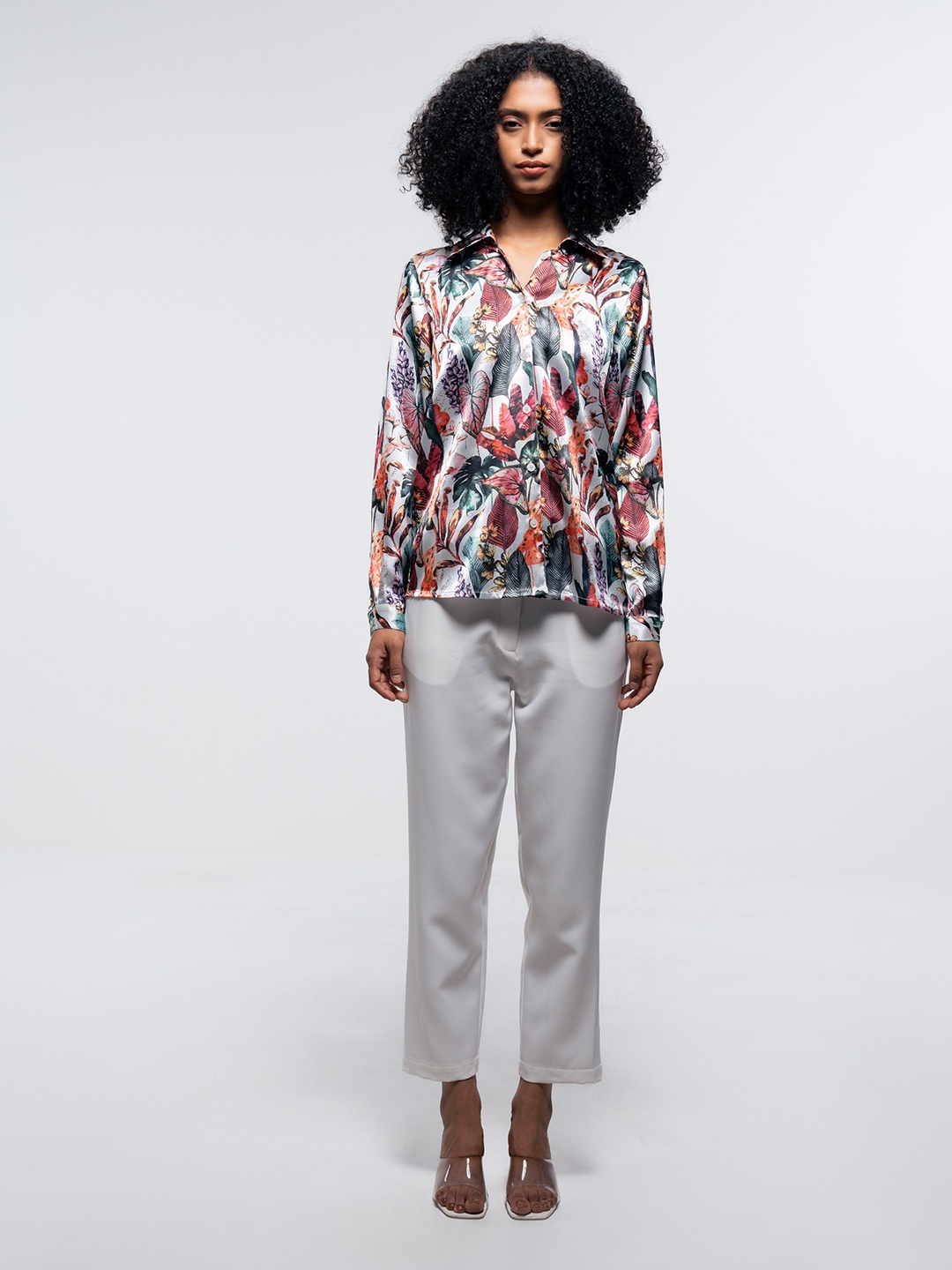 

SOTBELLA Women Floral Printed Spread Collar Casual Shirt, White