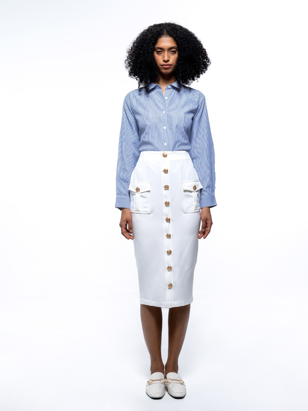 

SOTBELLA Women Striped Spread Collar Formal Shirt, Blue