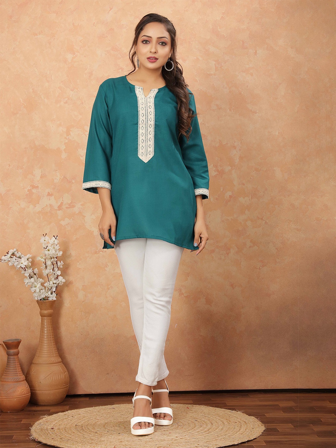 

Odd By Poshaak Scoop Neck Placement Print Tunic, Sea green