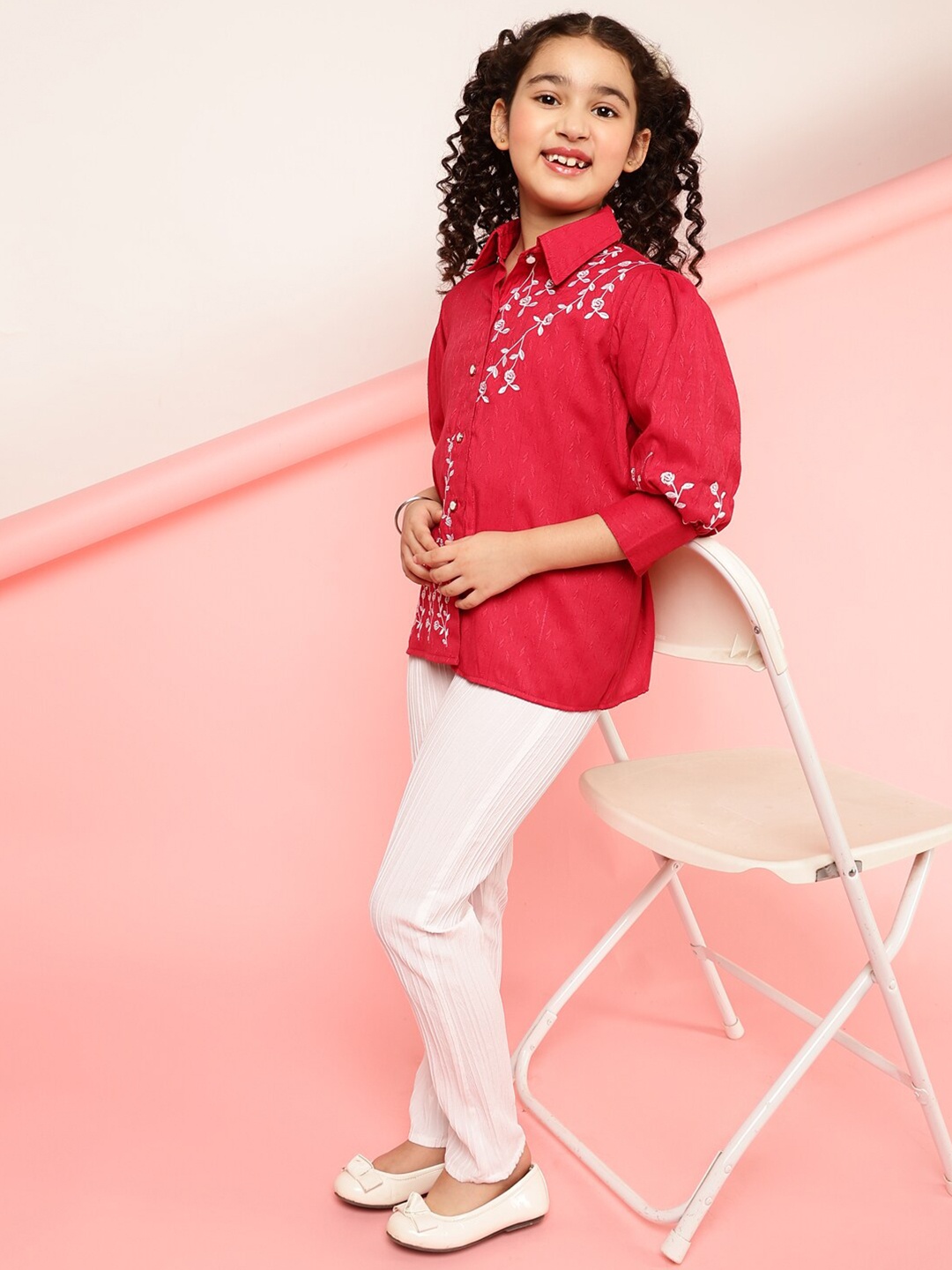 

BAESD Kids Girls Embroidered Shirt Style Top, Red