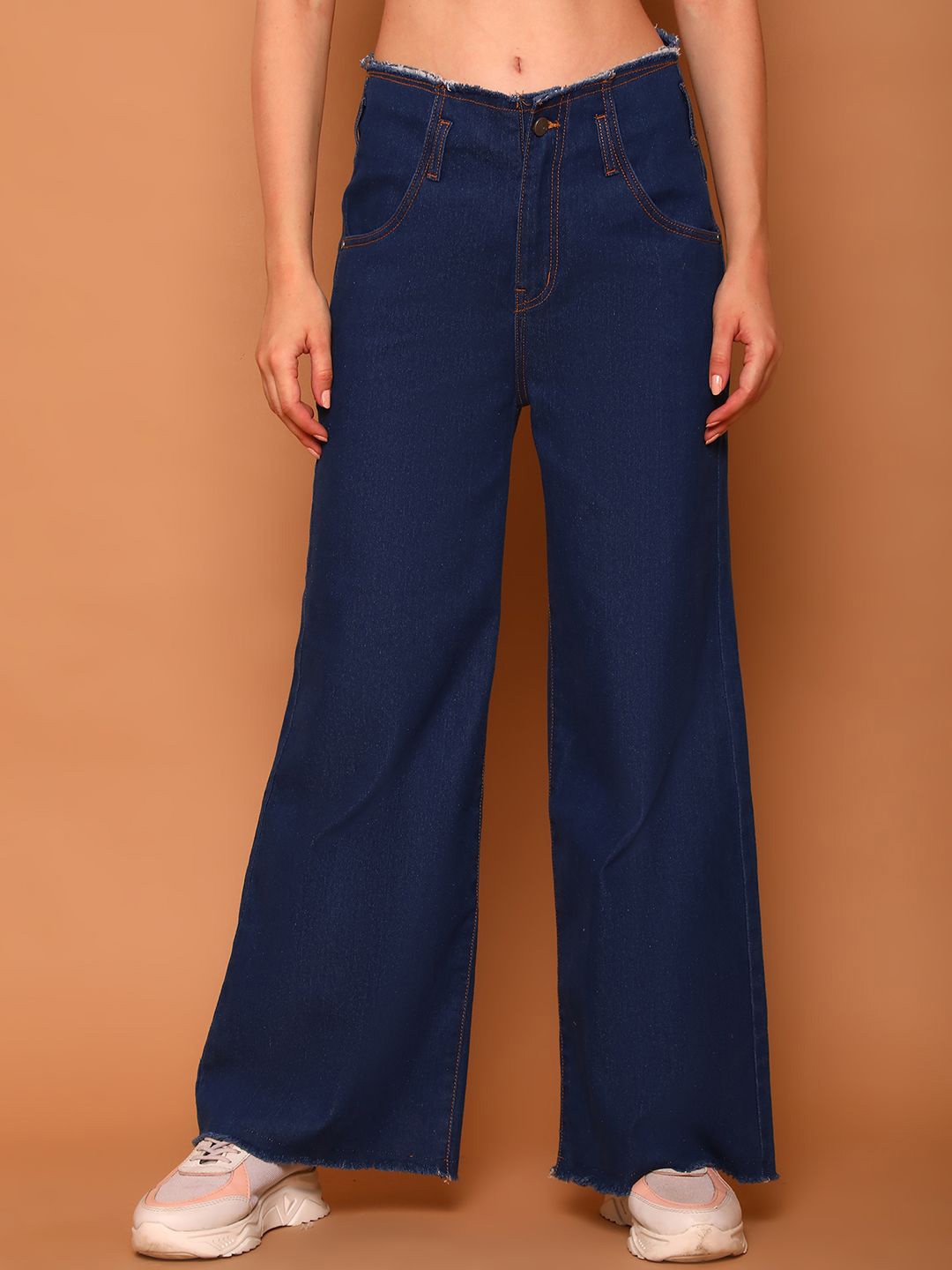 

Mast & Harbour Blue Women Mid-Rise Wide Leg Cotton Jeans
