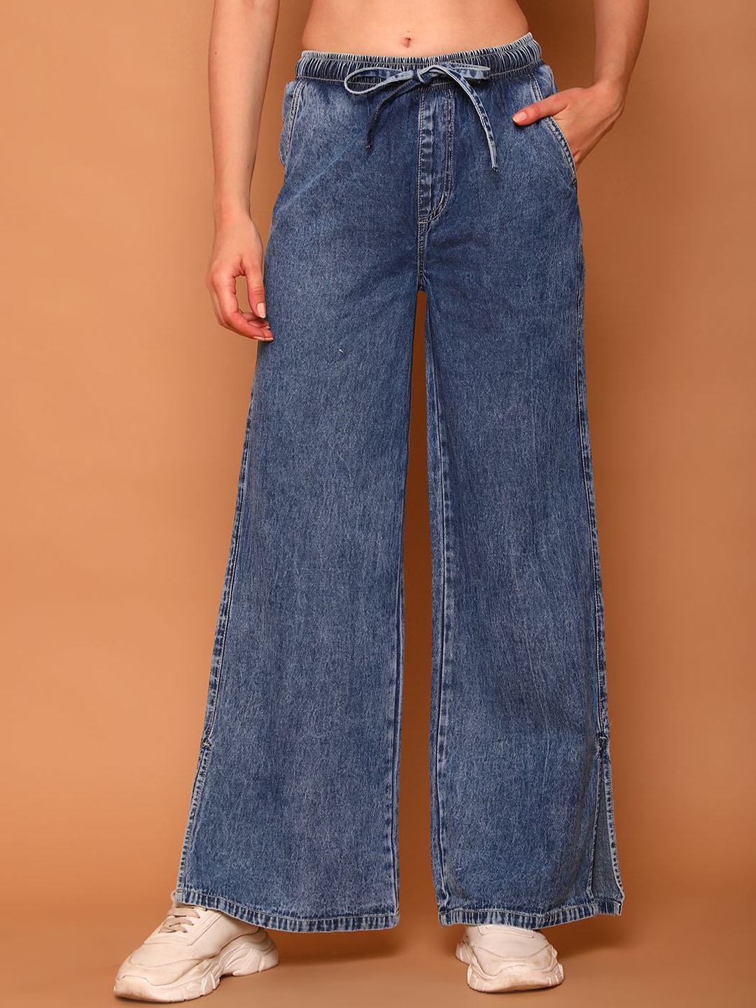 

Mast & Harbour Women Wide Leg Heavy Fade Jeans, Blue