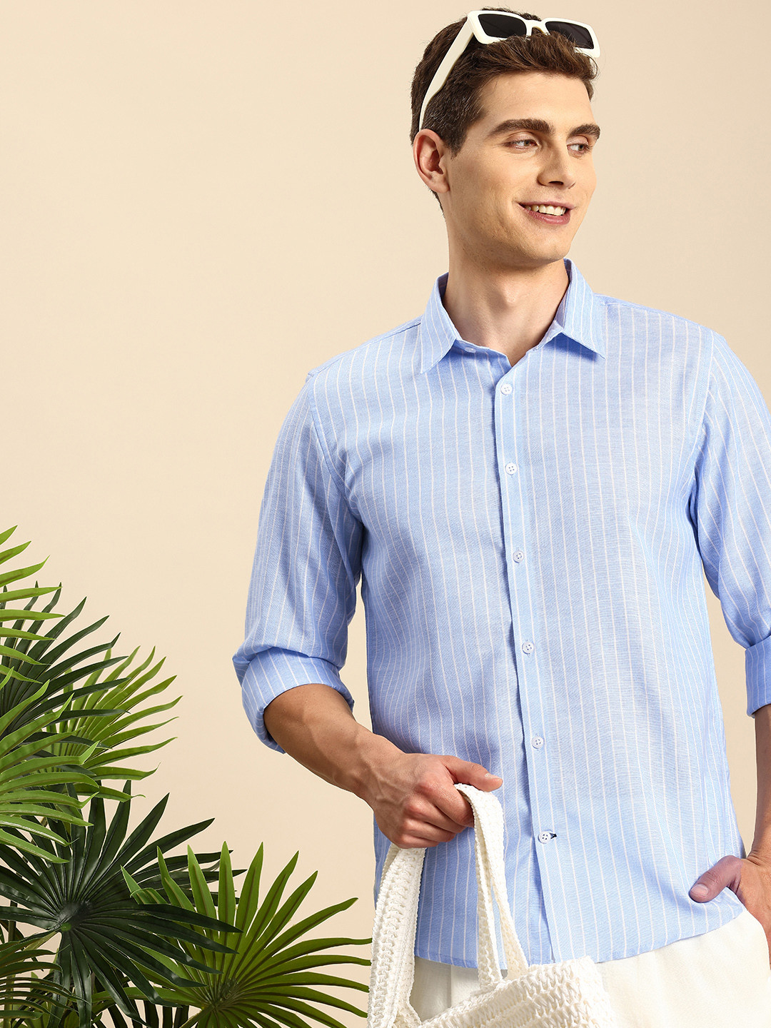 

Mast & Harbour Men Premium Slim Fit Striped Casual Shirt, Blue