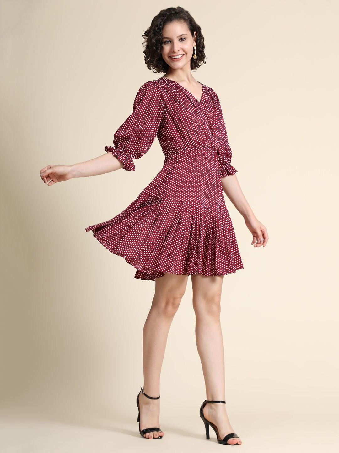 

BAESD Women Puff Sleeve Layered Fit & Flare Dress, Maroon
