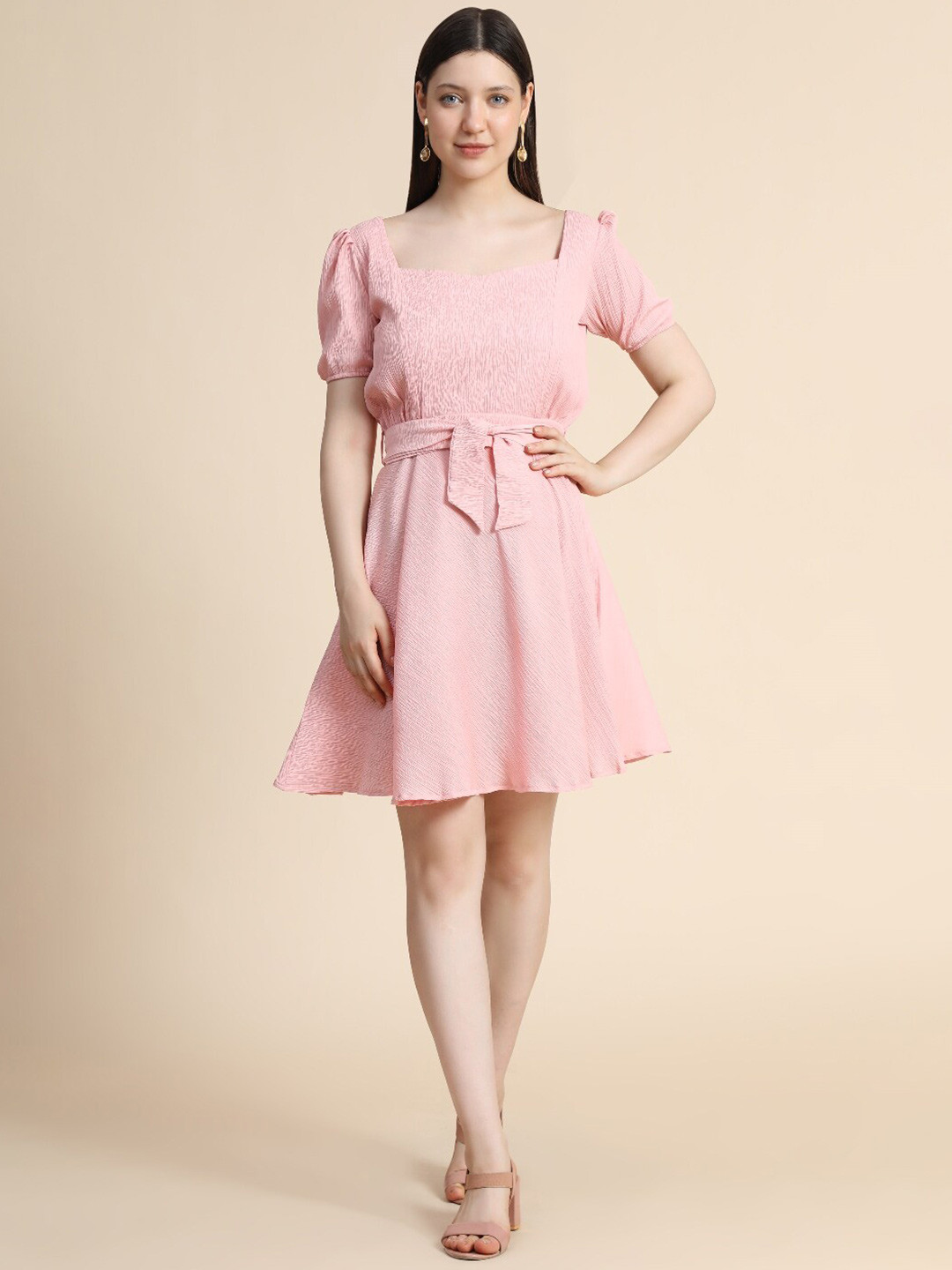 

BAESD Women Puff Sleeve Wrap Dress, Peach