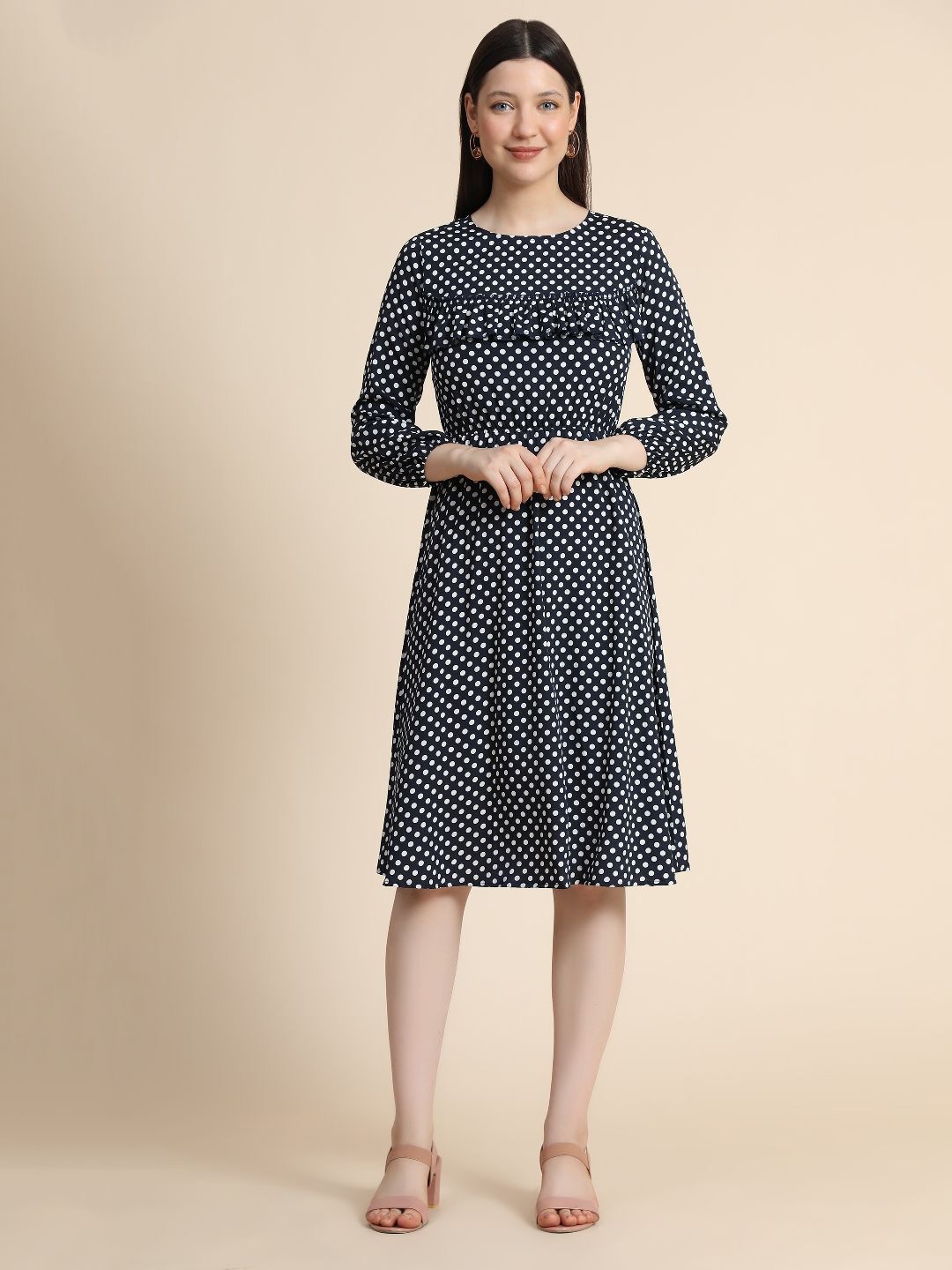 

BAESD Polka Dot Print Fit & Flare Dress, Blue