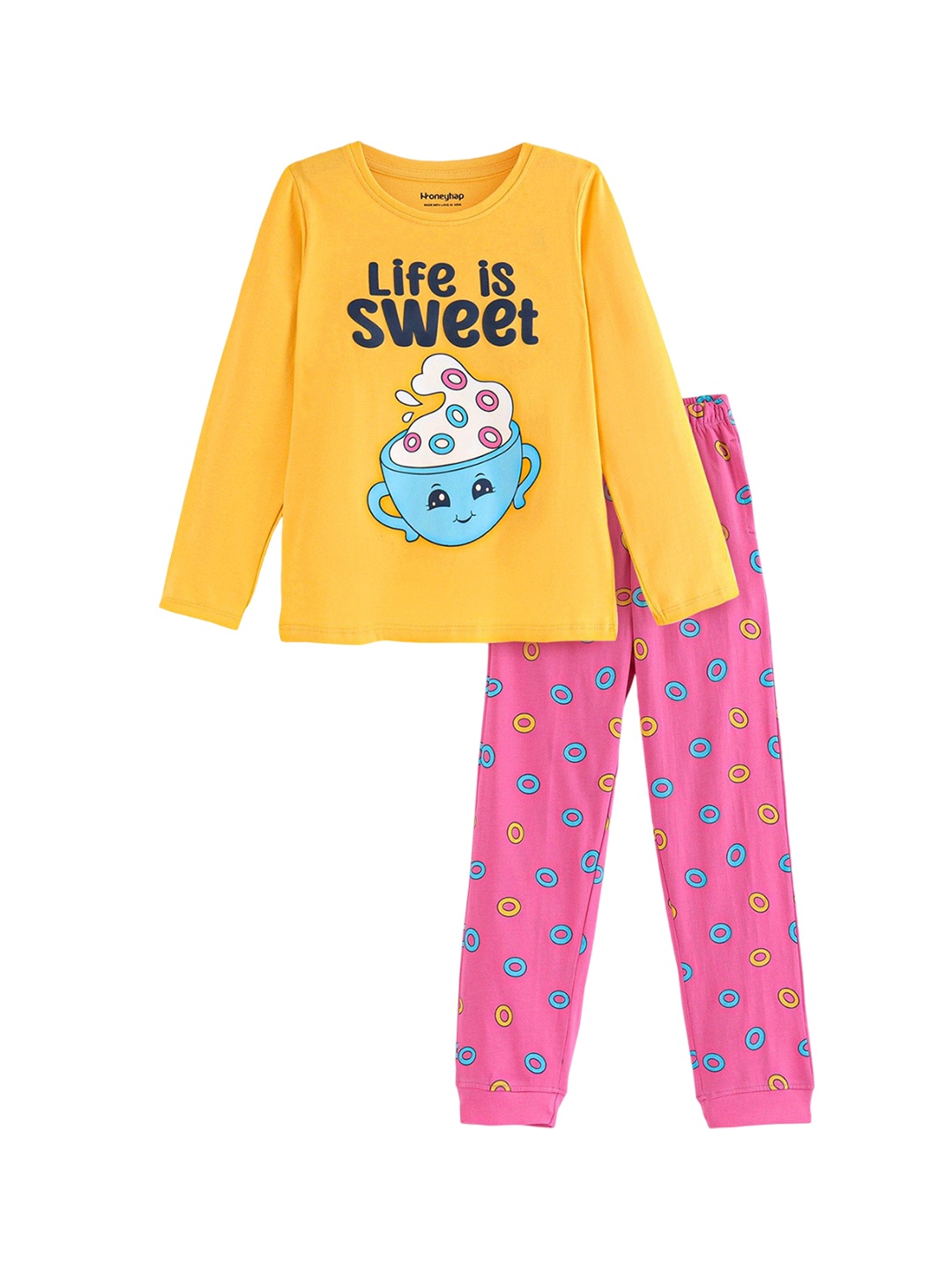 

Honeyhap Girls Printed Night suit, Yellow